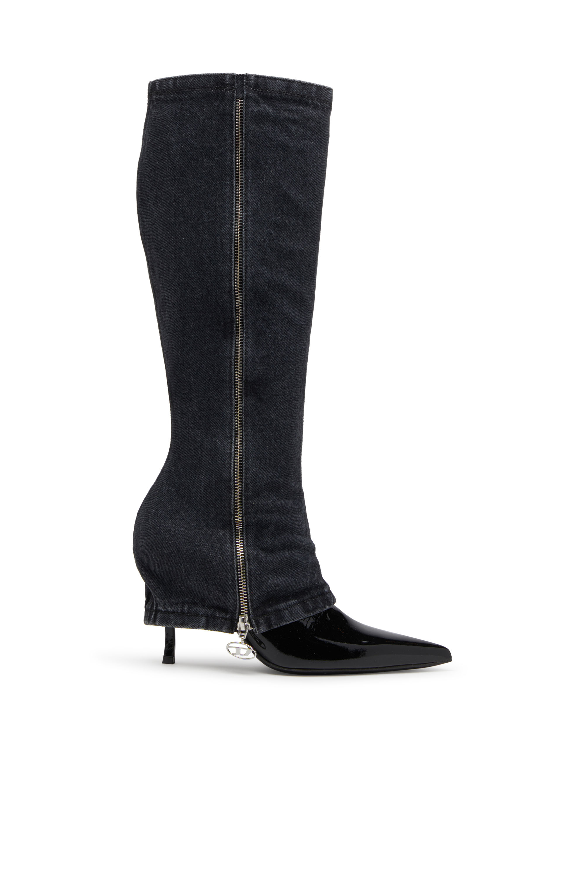 Diesel - D-VENUS TWISTED BOOT, Female's D-Venus-Stiletto knee boots with jean trompe l'oeil in Black - 1