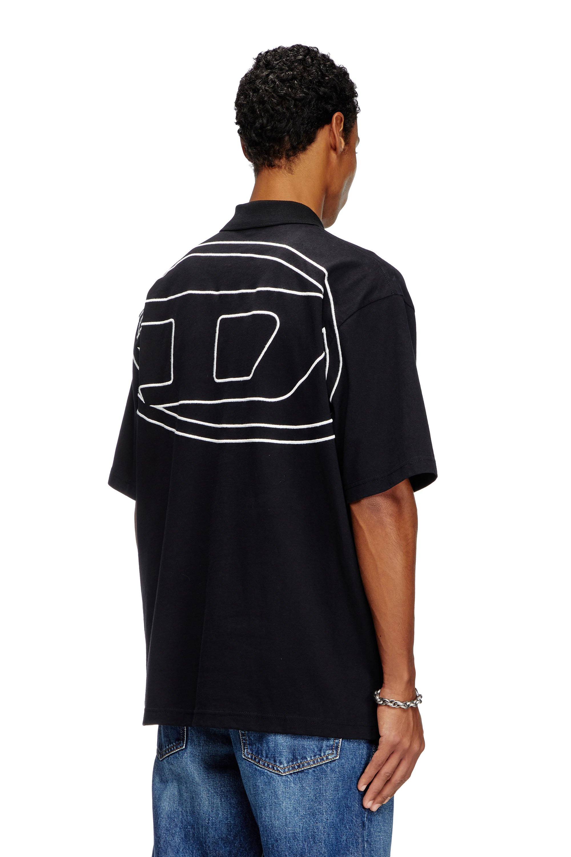 Diesel - T-VORT-MEGOVAL-D, Male's Polo shirt with maxi oval D embroidery in Black - 1