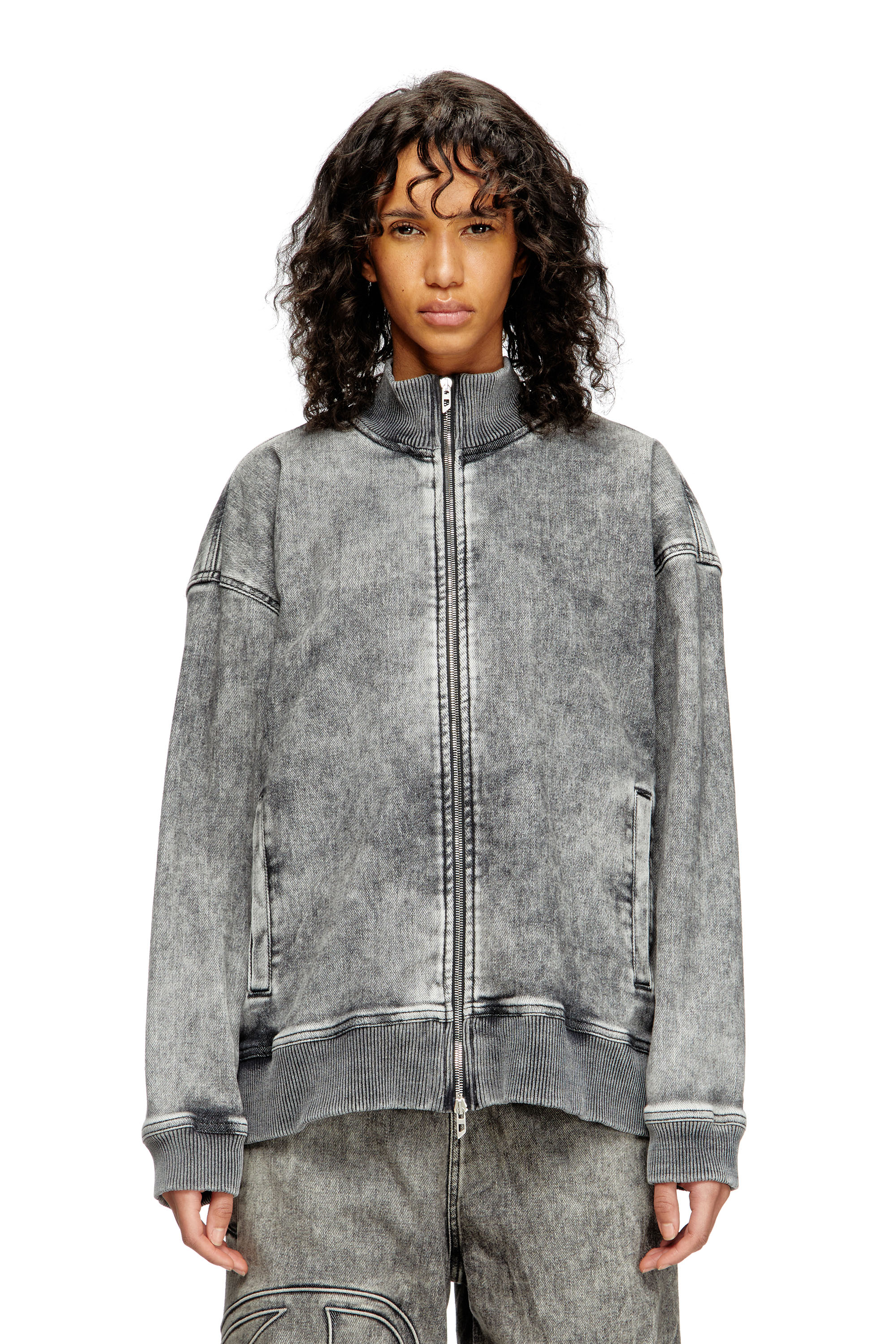 Diesel - D-CARLY-S TRACK, Unisex's Track Denim zip-up sweater with Oval D in Dark Grey - 5