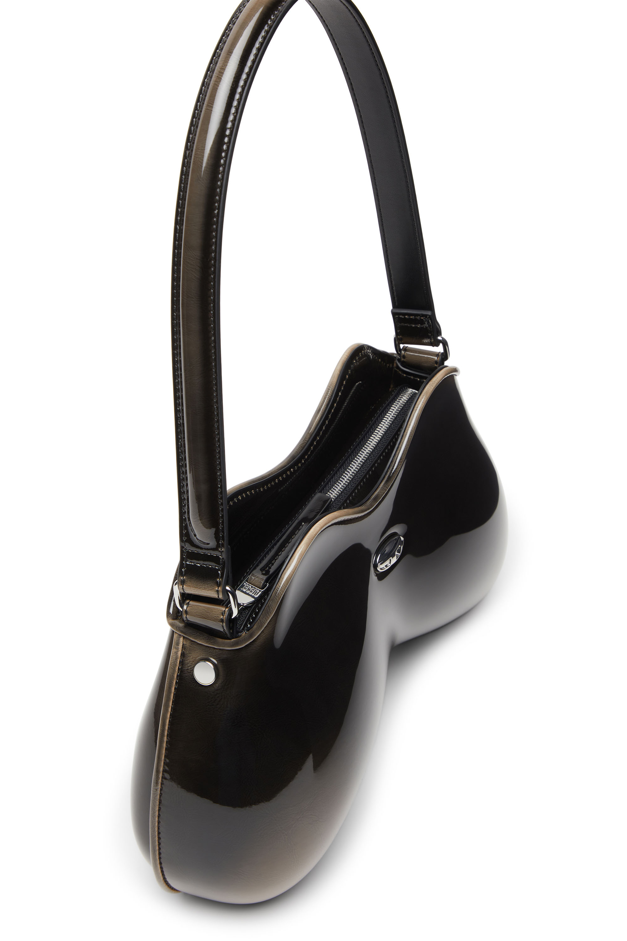 Diesel - DOUBLE-D SHOULDER, Female's Rigid shoulder bag in dégradé glossy PU in Black/Bronze - 5