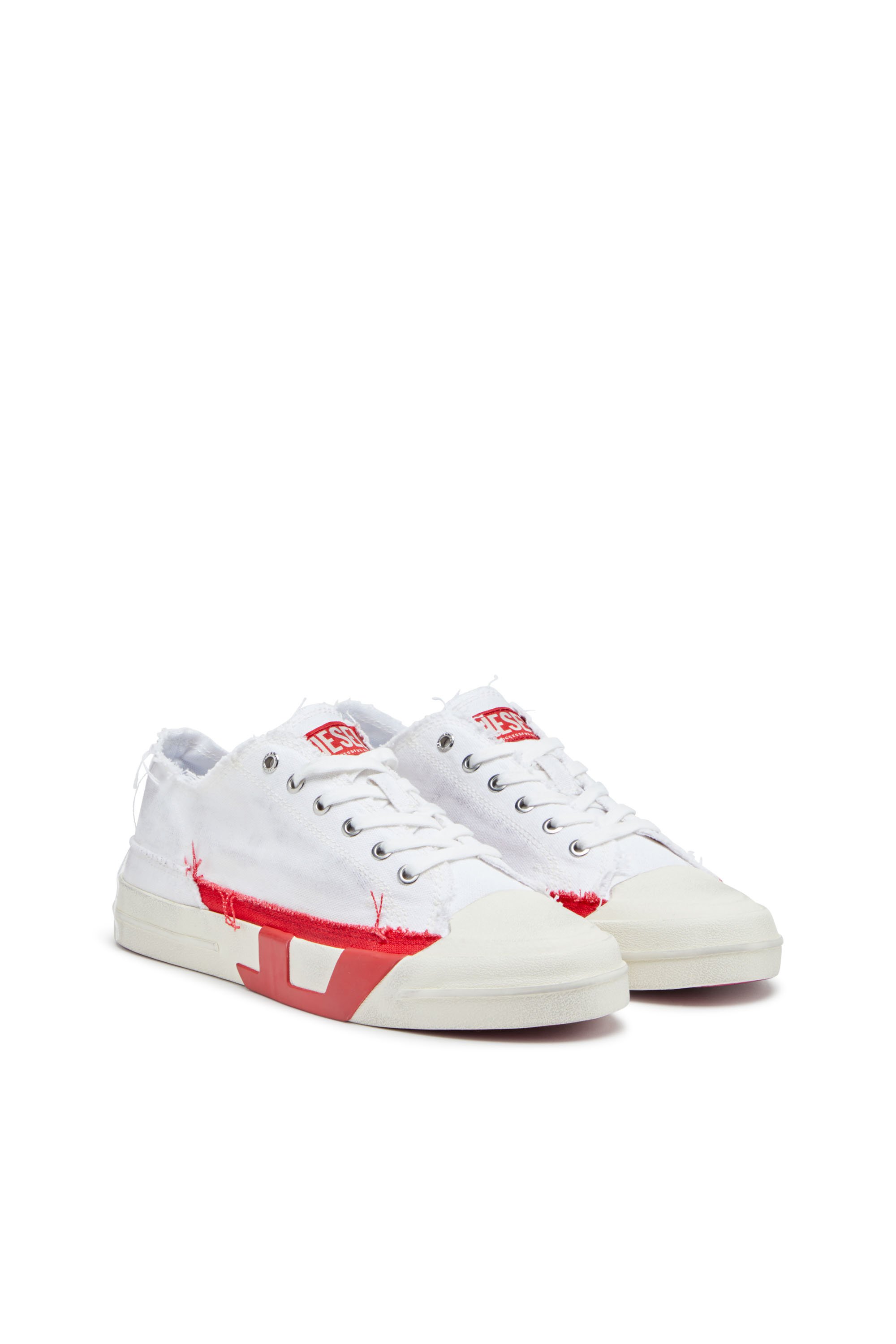 Diesel - S-D-VERSE LOW, Male's Dirty-effect canvas sneakers in White/Red - 2