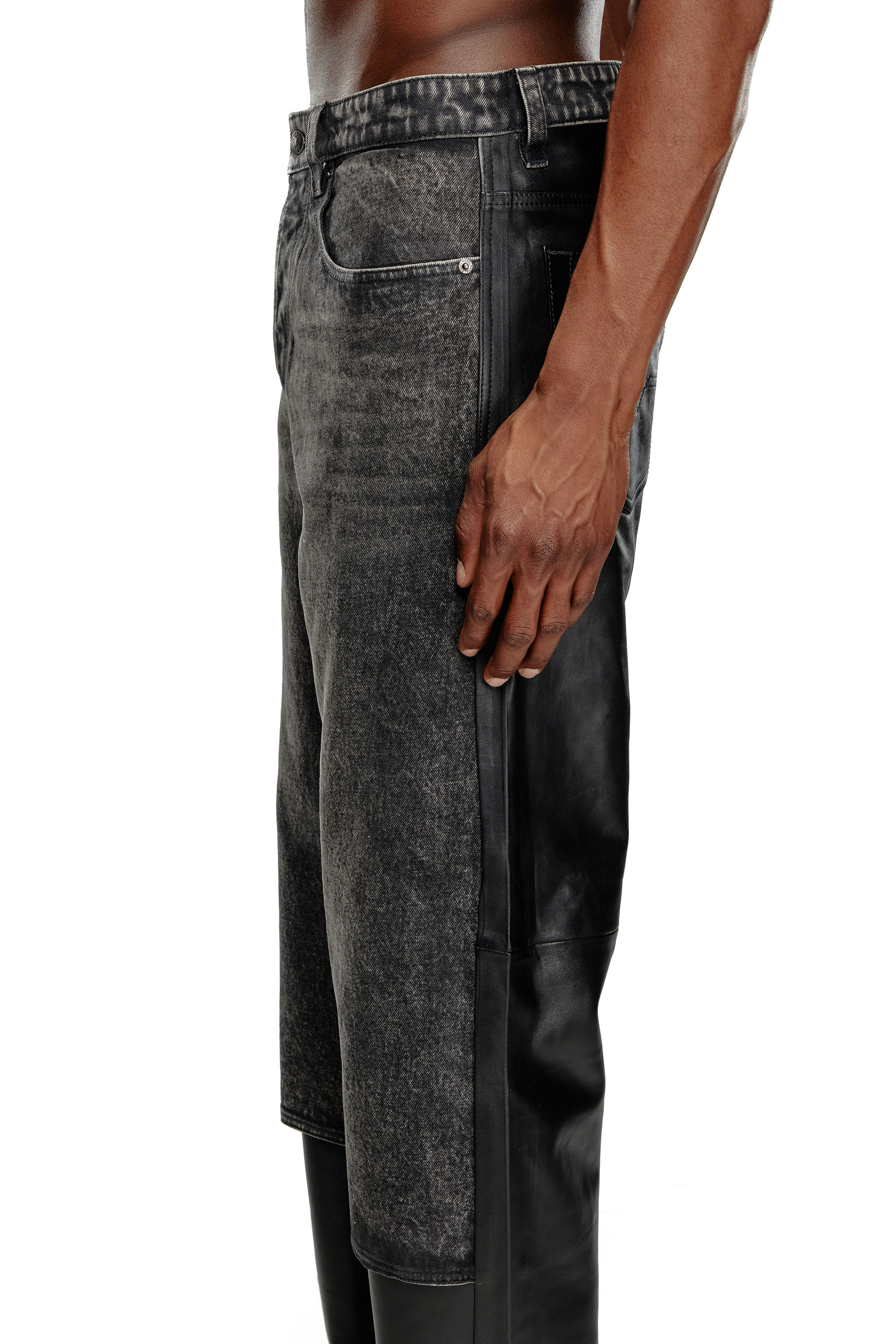 Diesel - P-BRETCH, Male's Leather and denim pants in Black - 4