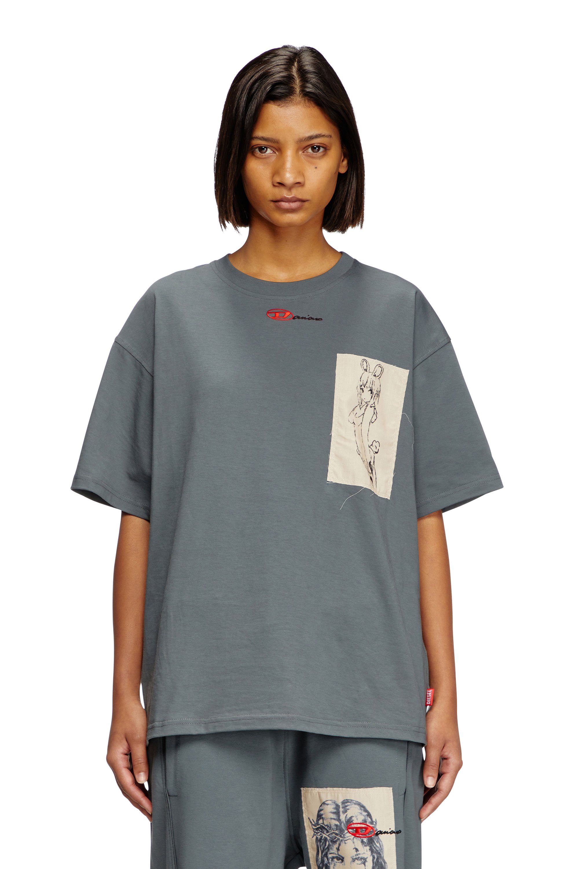 Diesel - T-BOXT-1P-DD, T-shirt avec empiècements tatouage Mixte in Gris - 4