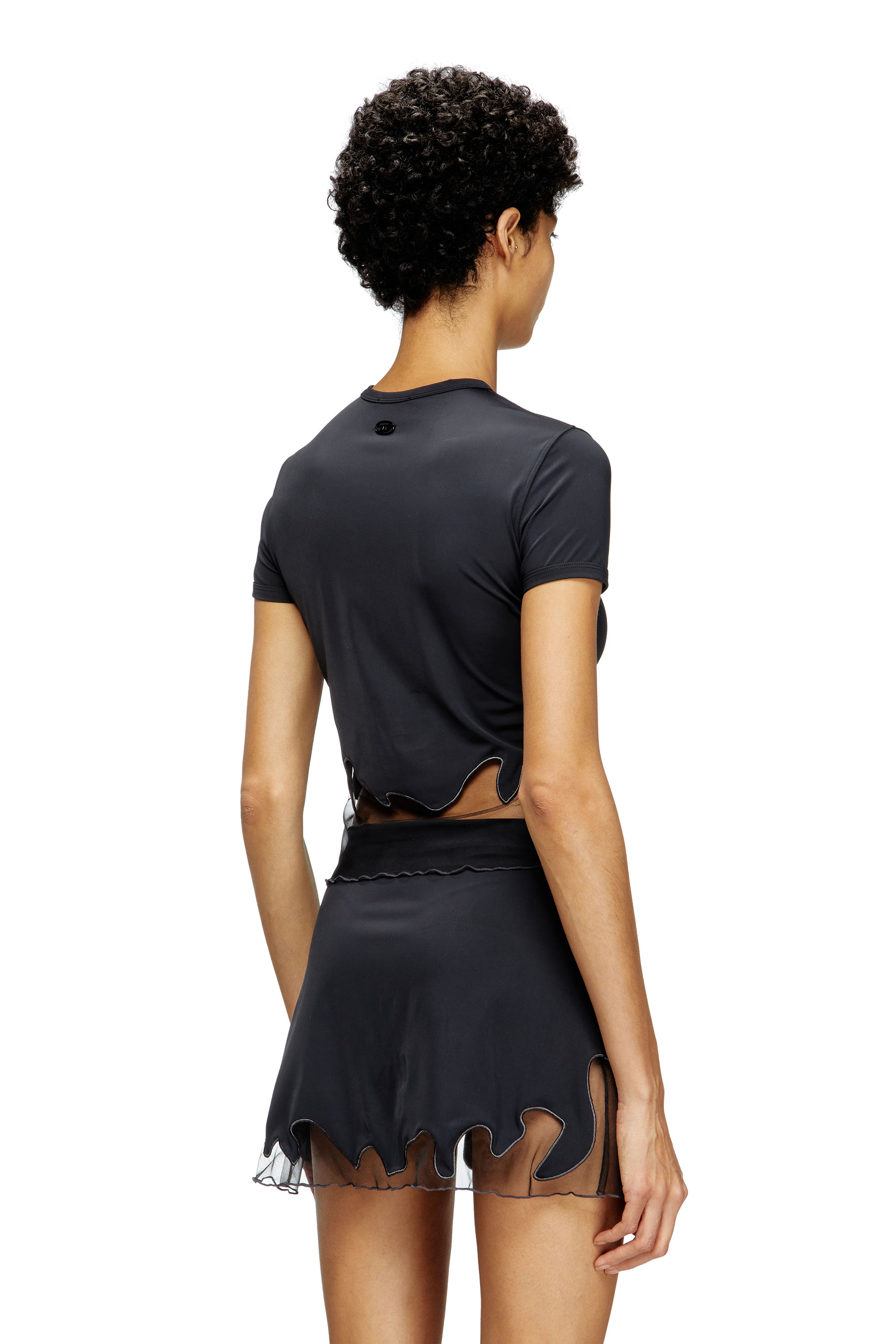Diesel - T-INLAY-R1, Female's Nylon T-shirt with tulle insert in Black - 3