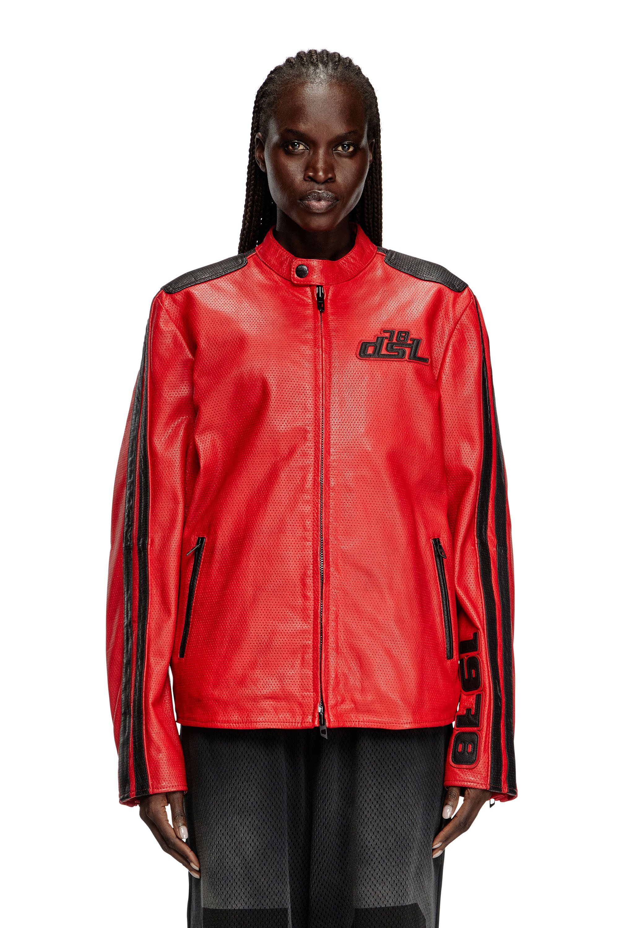 Diesel - L-POP, Unisex's Biker jacket in perforated leather in Red - 5