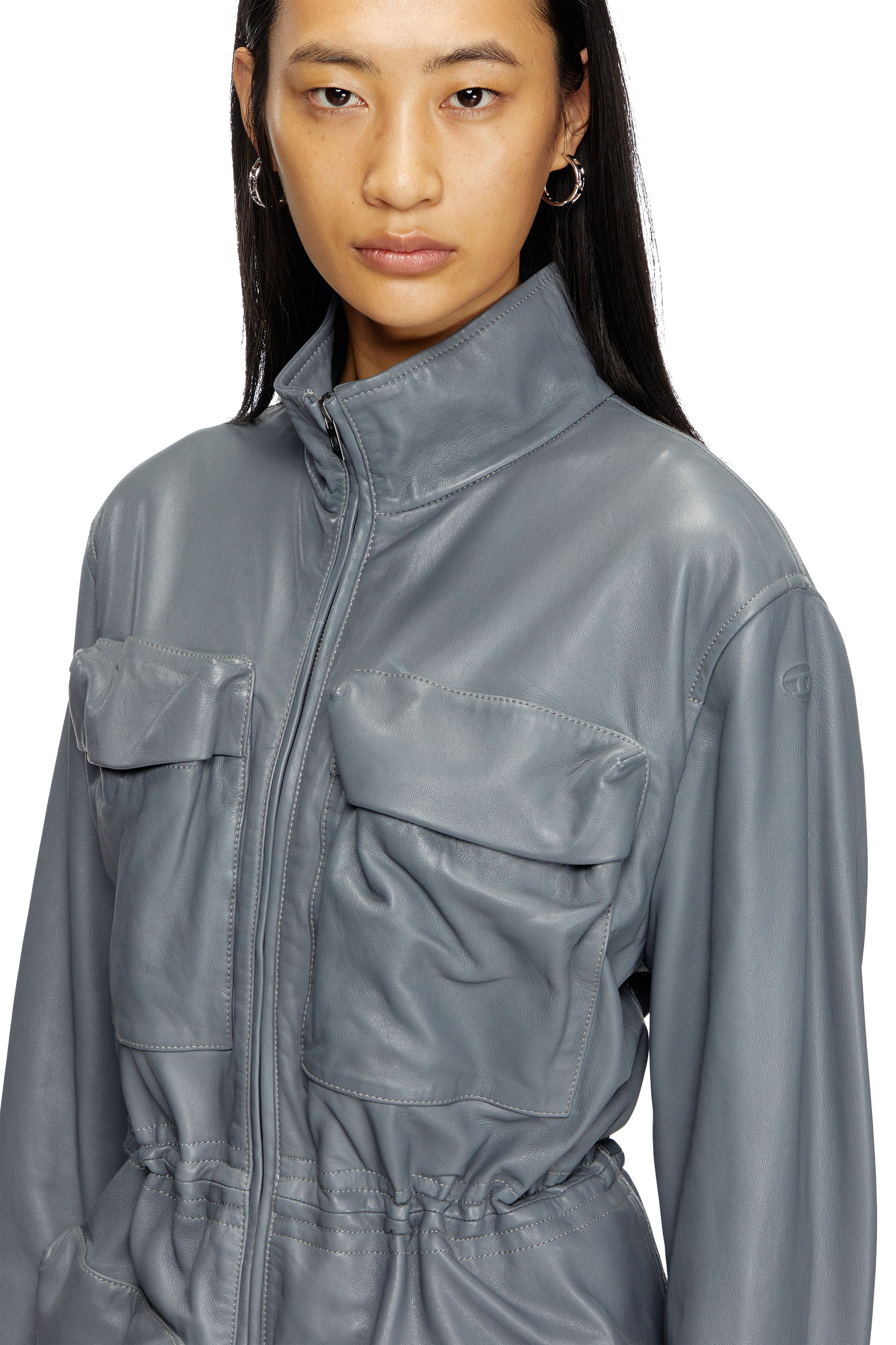 Diesel - L-WEN, Female's Leather field jacket in Grey - 4