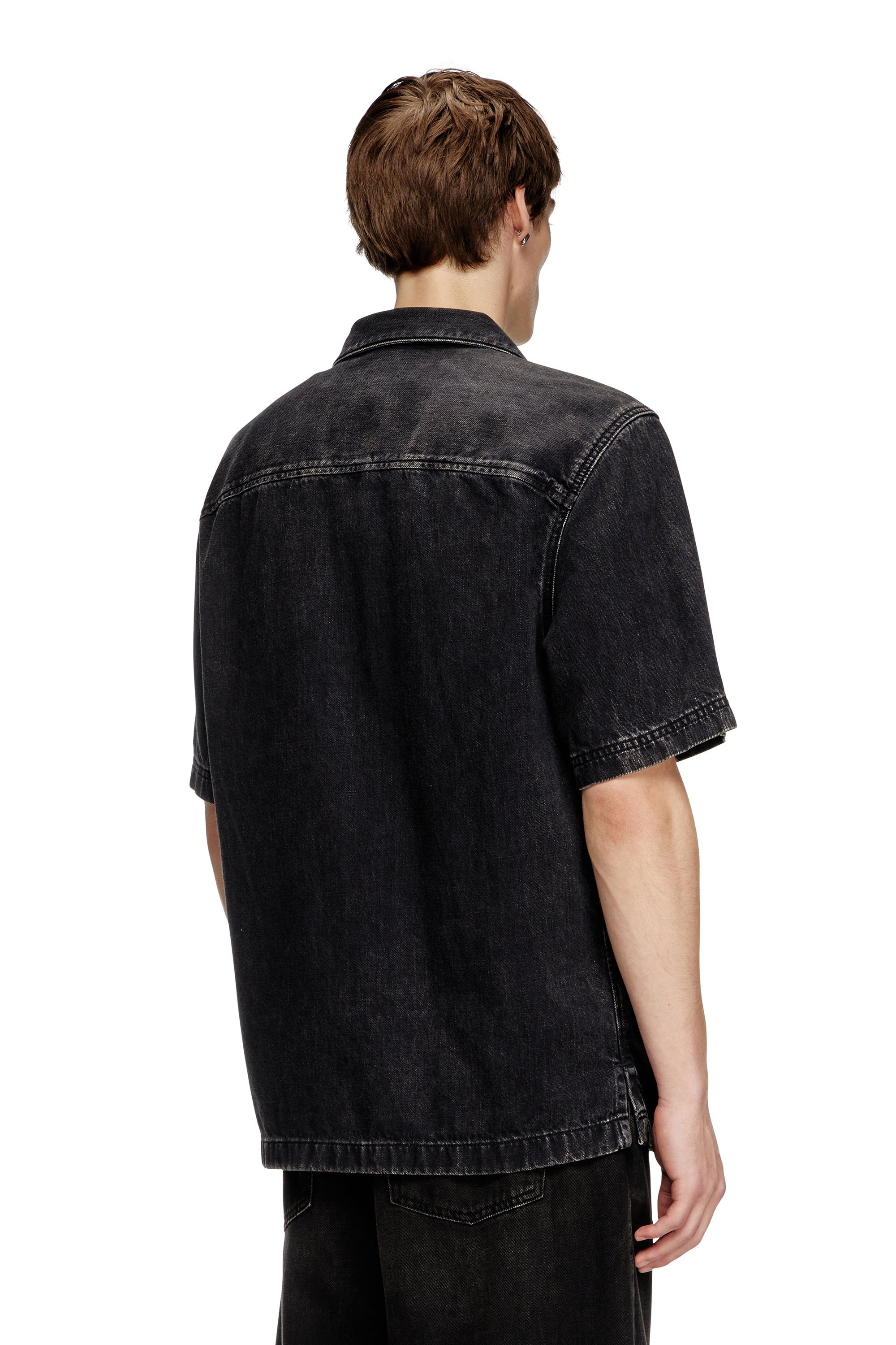 Diesel - D-PAROSHORT, Male's Bowling shirt in Tencel denim in Black - 3