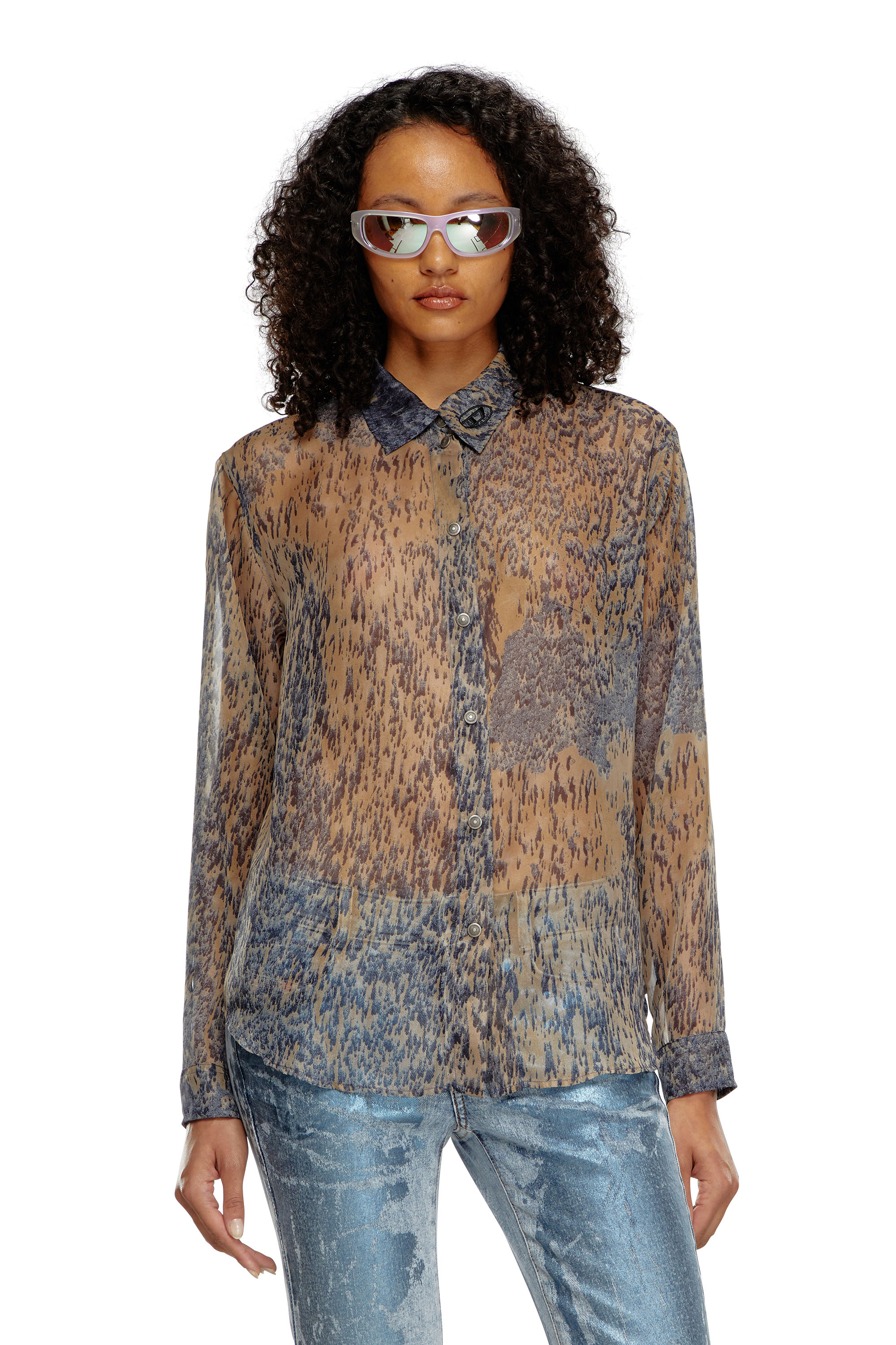 Diesel - C-OSMOS, Female's Sheer shirt in printed chiffon in Beige/Grey - 1