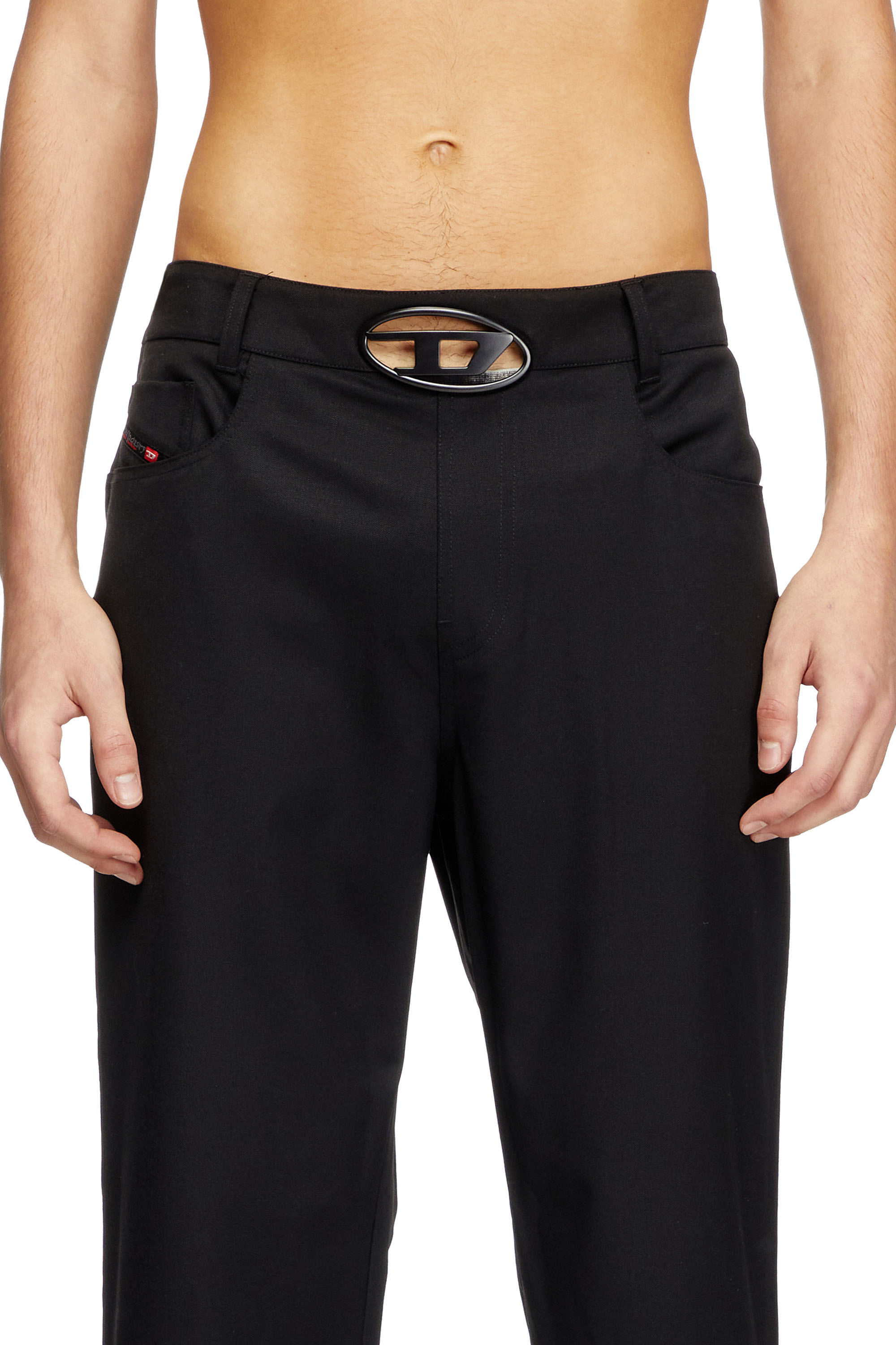 Diesel - P-DMAX, Male's Wool blend pants with D buckle waistband in Black - 4