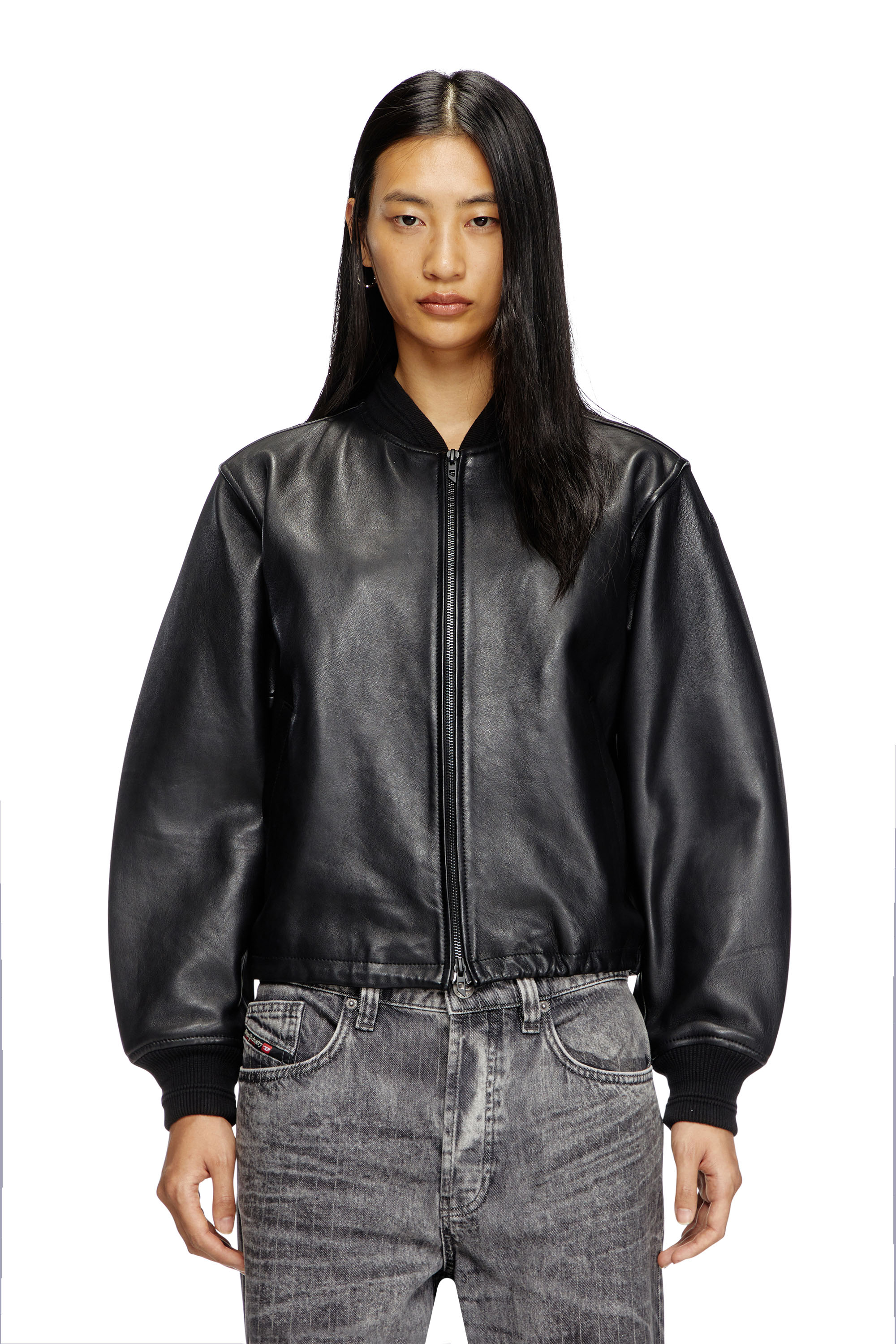 Diesel - L-ILYAN, Female's Leather bomber jacket in Black - 1