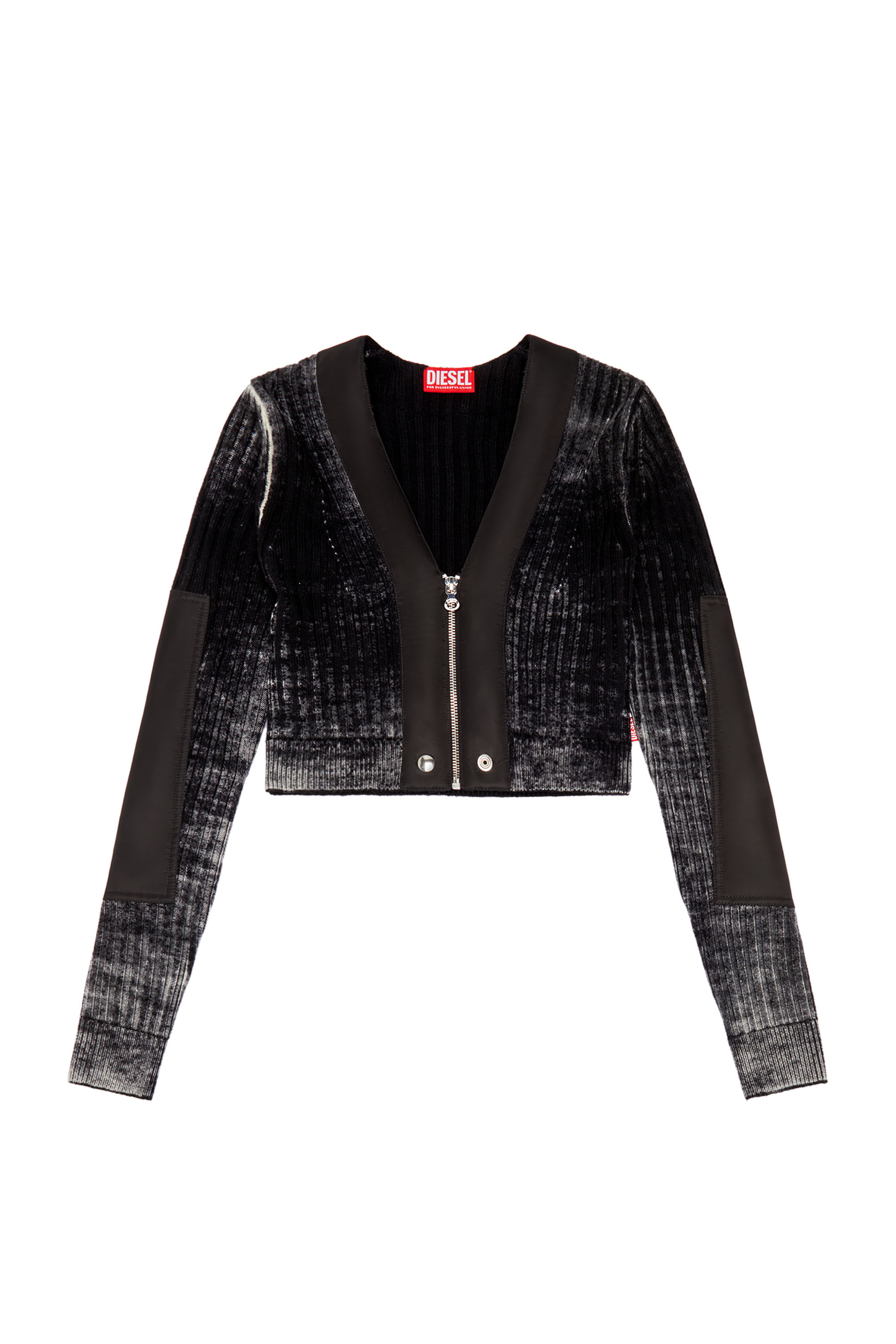 Diesel - M-ASERA, Female's Cropped wool cardigan with nylon trims in Black - 3