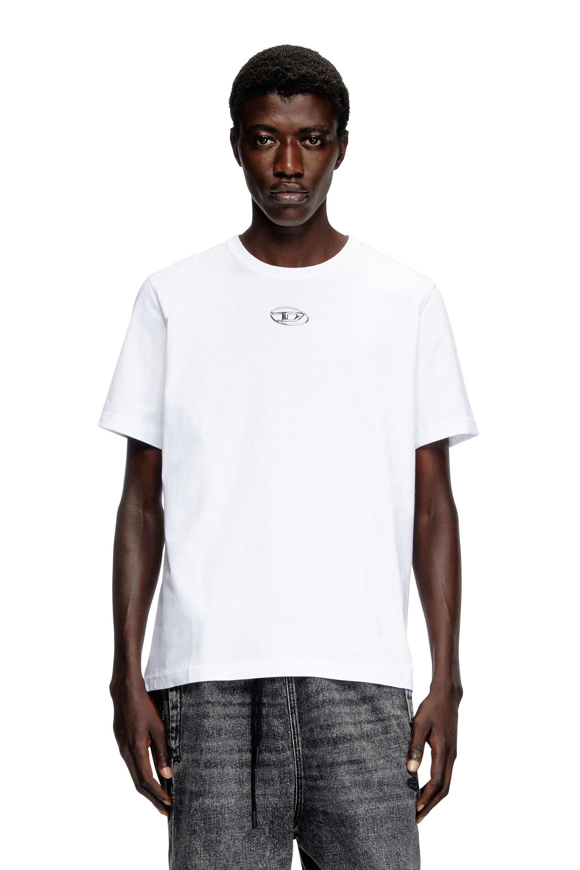 Diesel - T-ADJUST-OD, Male's T-shirt with metallic Oval D in White - 1