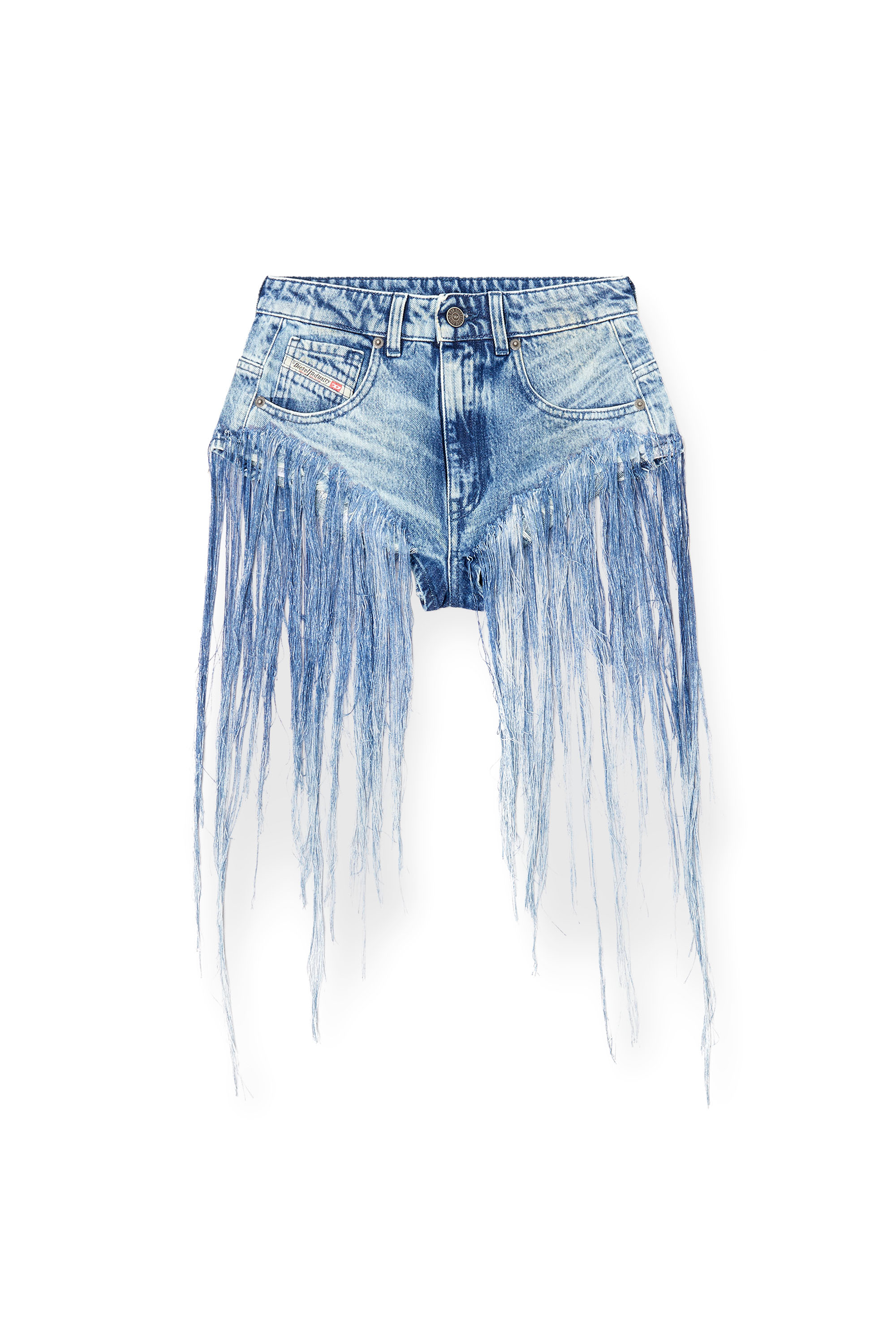 Diesel - DE-JIZZ-FSG, Short en denim effiloché à effet vieilli Femme in Bleu - 6