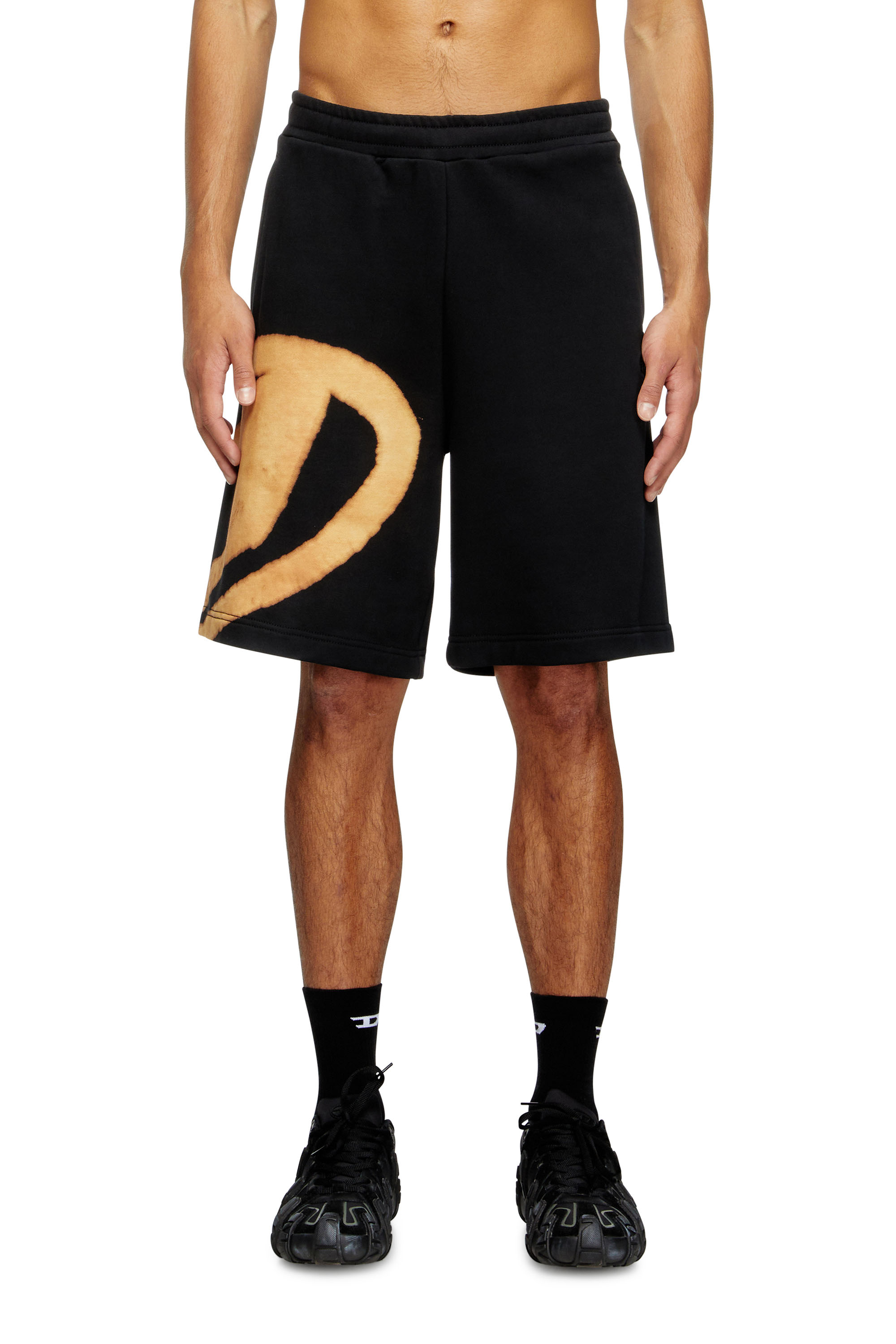 Diesel - P-CROW-BLEACH, Male's Sweat shorts with bleached logo in Black/Orange - 1