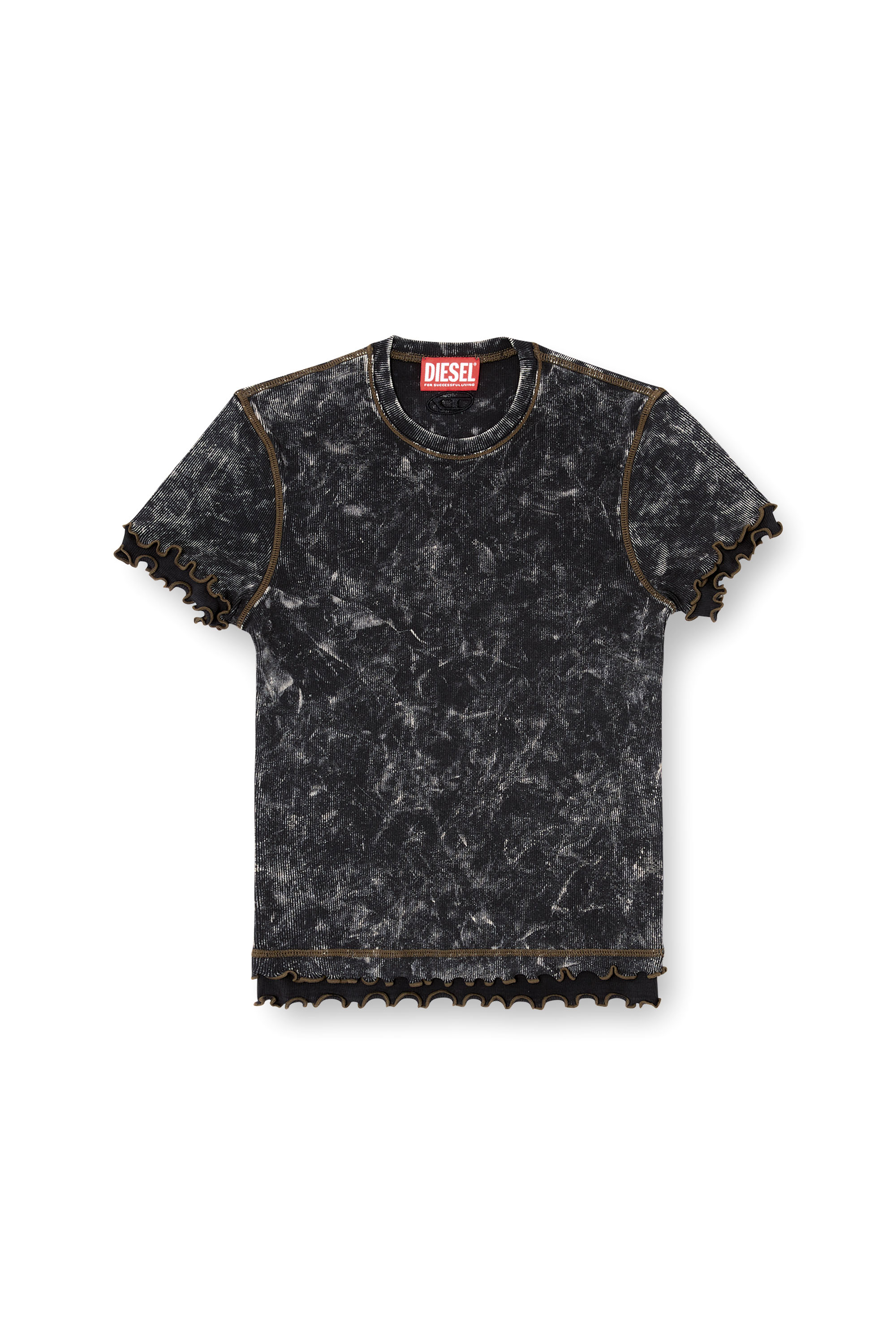 Diesel - T-FLU, Female's Marbled T-shirt with ruffled trims in Black - 4