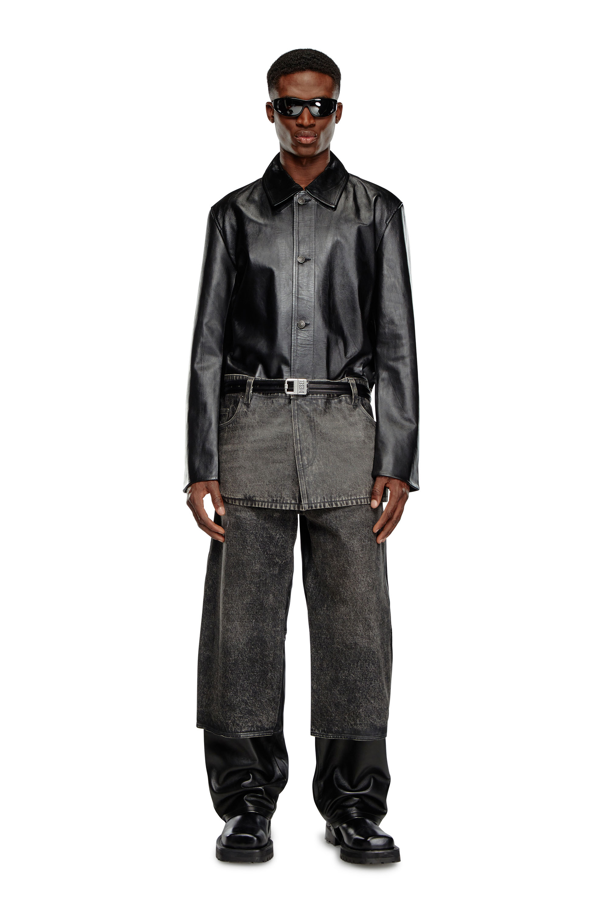 Diesel - P-BRETCH, Male's Leather and denim pants in Black - 2