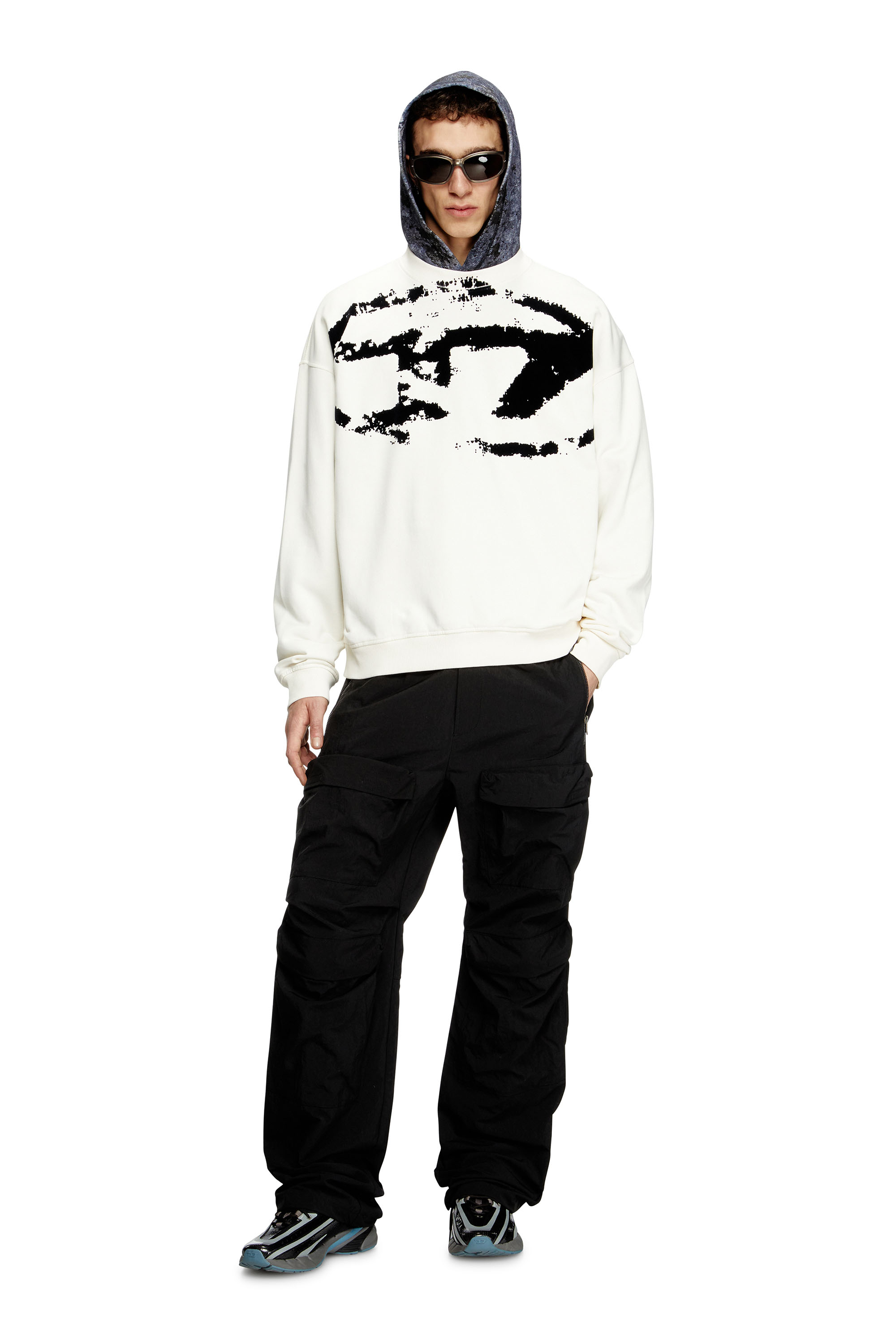 Diesel - S-BOXT-N5, Male's Sweatshirt with distressed flocked logo in White/Black - 2