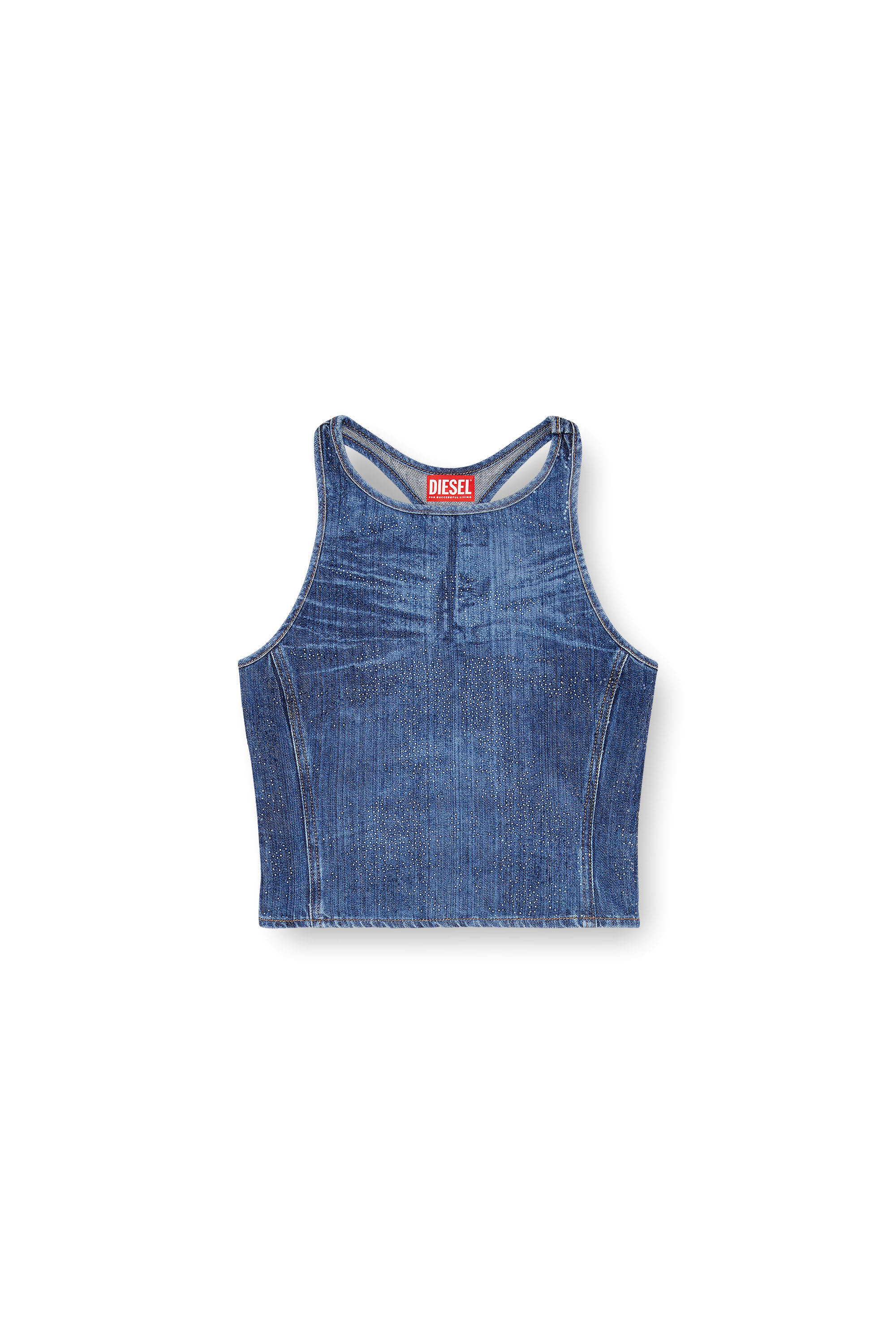 Diesel - DE-PLAQUE-S, Female's Racerback top in rhinestone denim in Medium Blue - 5