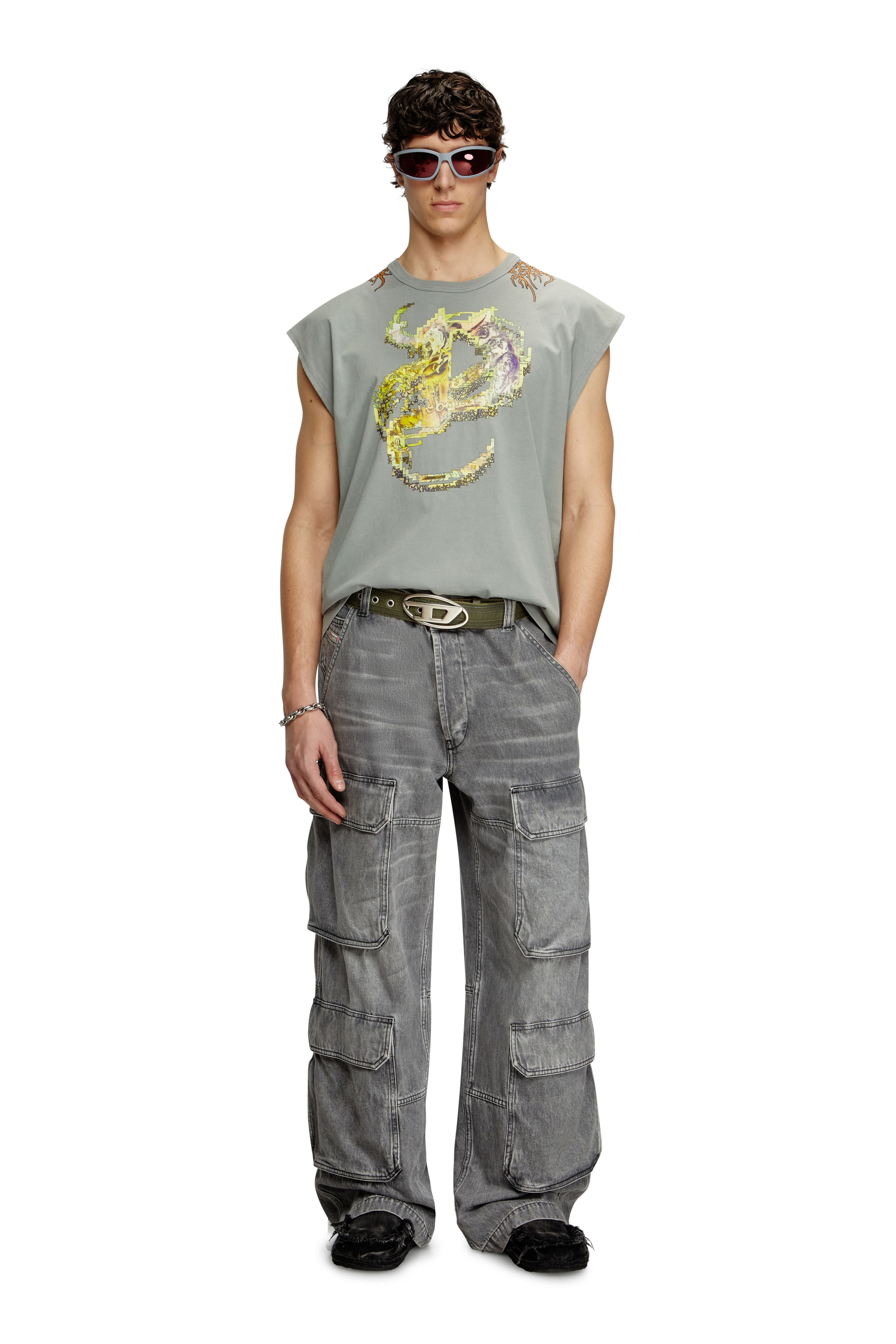 Diesel - T-BOXT-SL-R1, Male's Tank top with tattoo graphics in Grey - 2