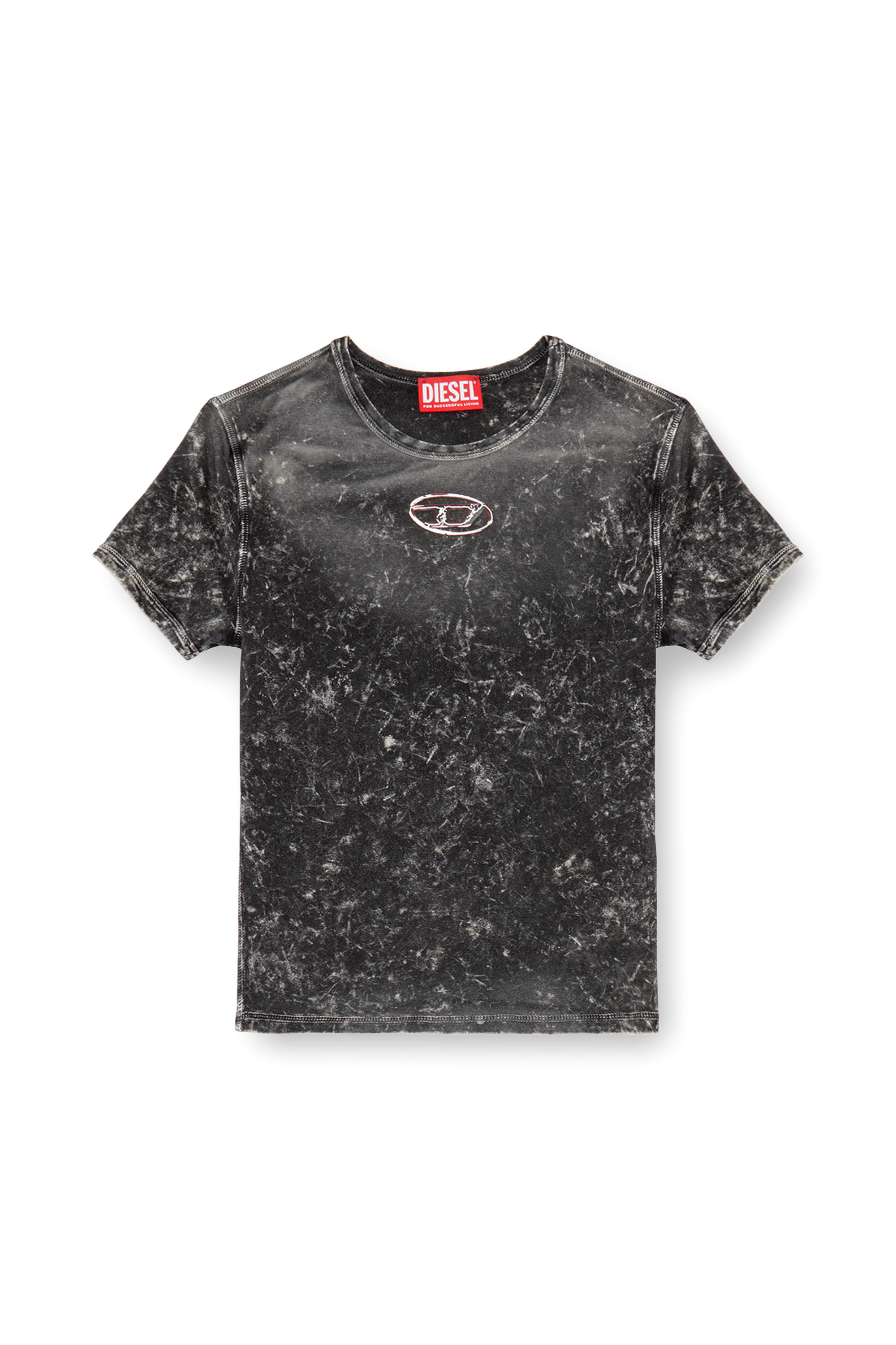 Diesel - T-UNCUTIES-P1, Female Marble-effect T-shirt in stretch jersey in Black - Image 4