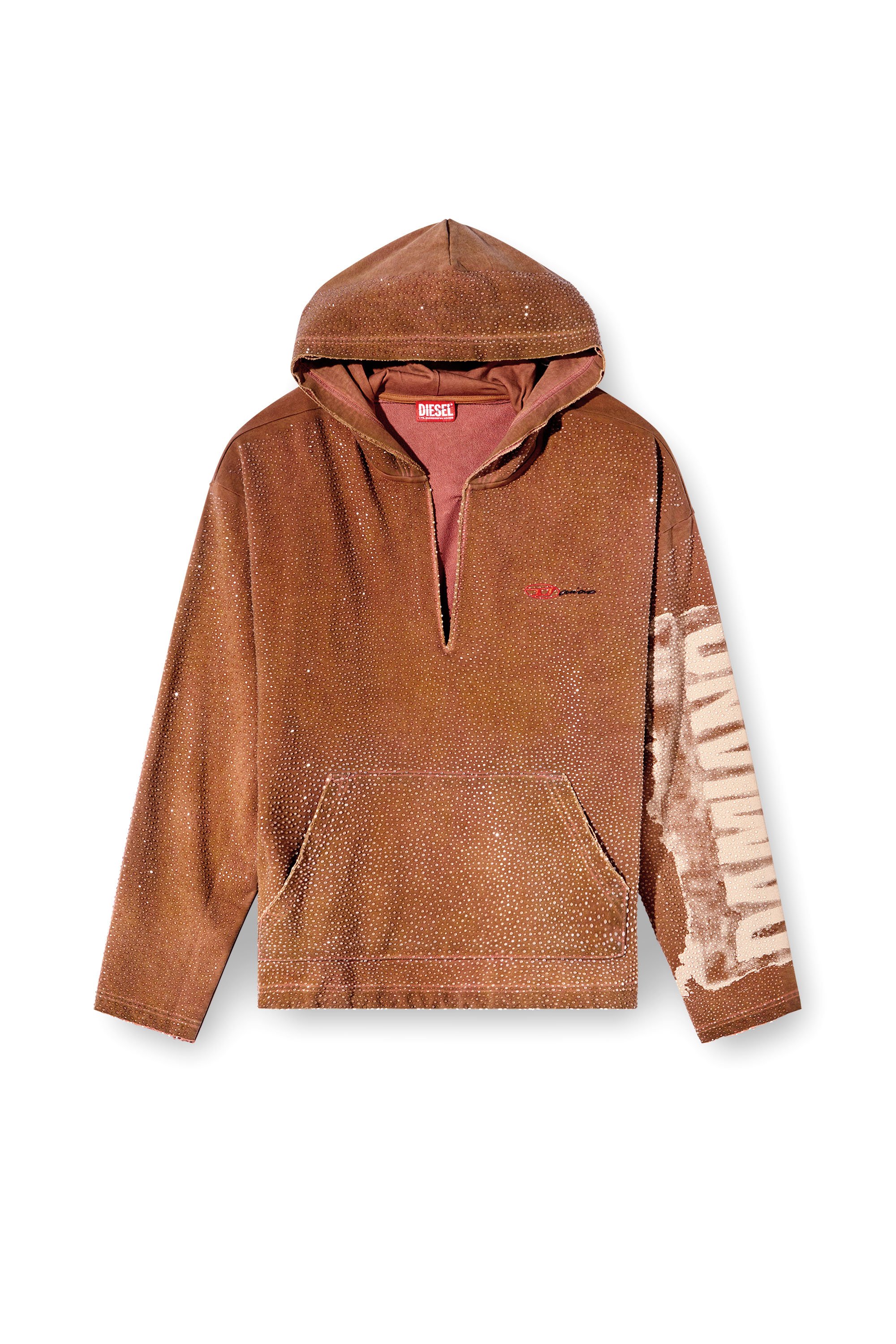 Diesel - S-BOXT-HOOD-LUX-DD, Sweat-shirt à capuche avec décolleté V traité et cristaux Mixte in Marron - 8