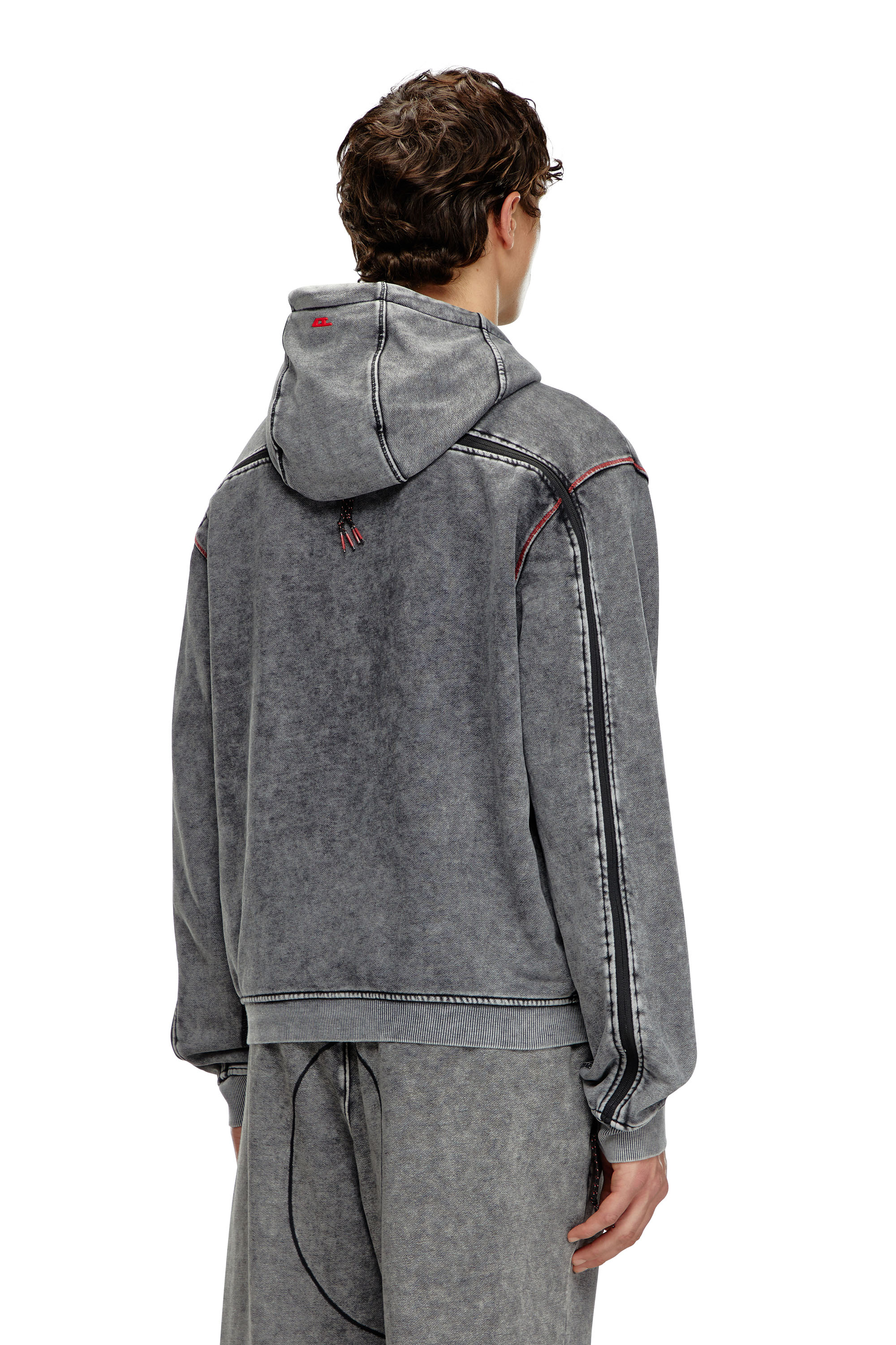 Diesel - AMST-TRANE-HT48, Male's Faded hoodie with zip back in Grey - 3