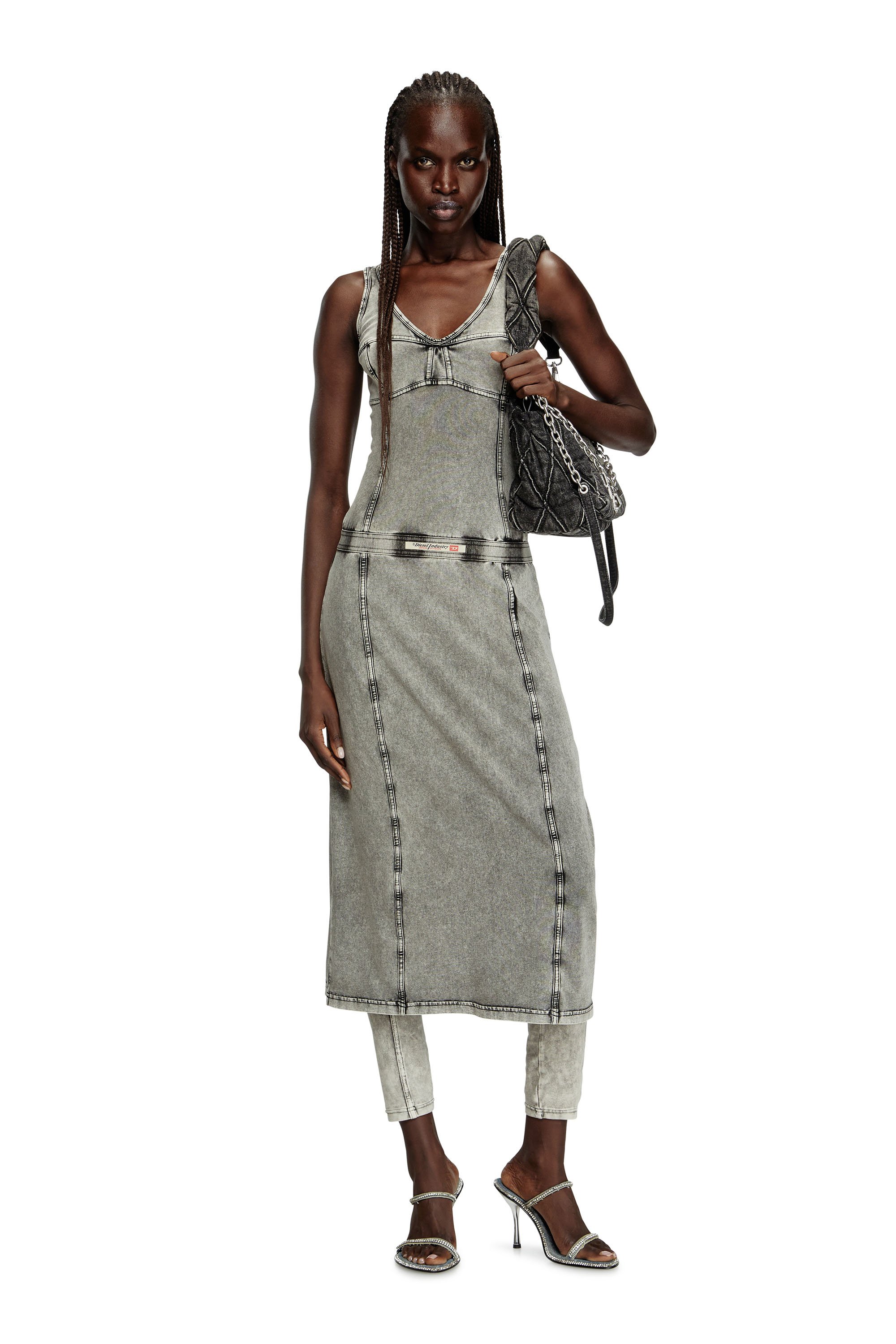 Diesel - D-INNY, Female's Sleeveless midi dress with denim effect in Grey - 1