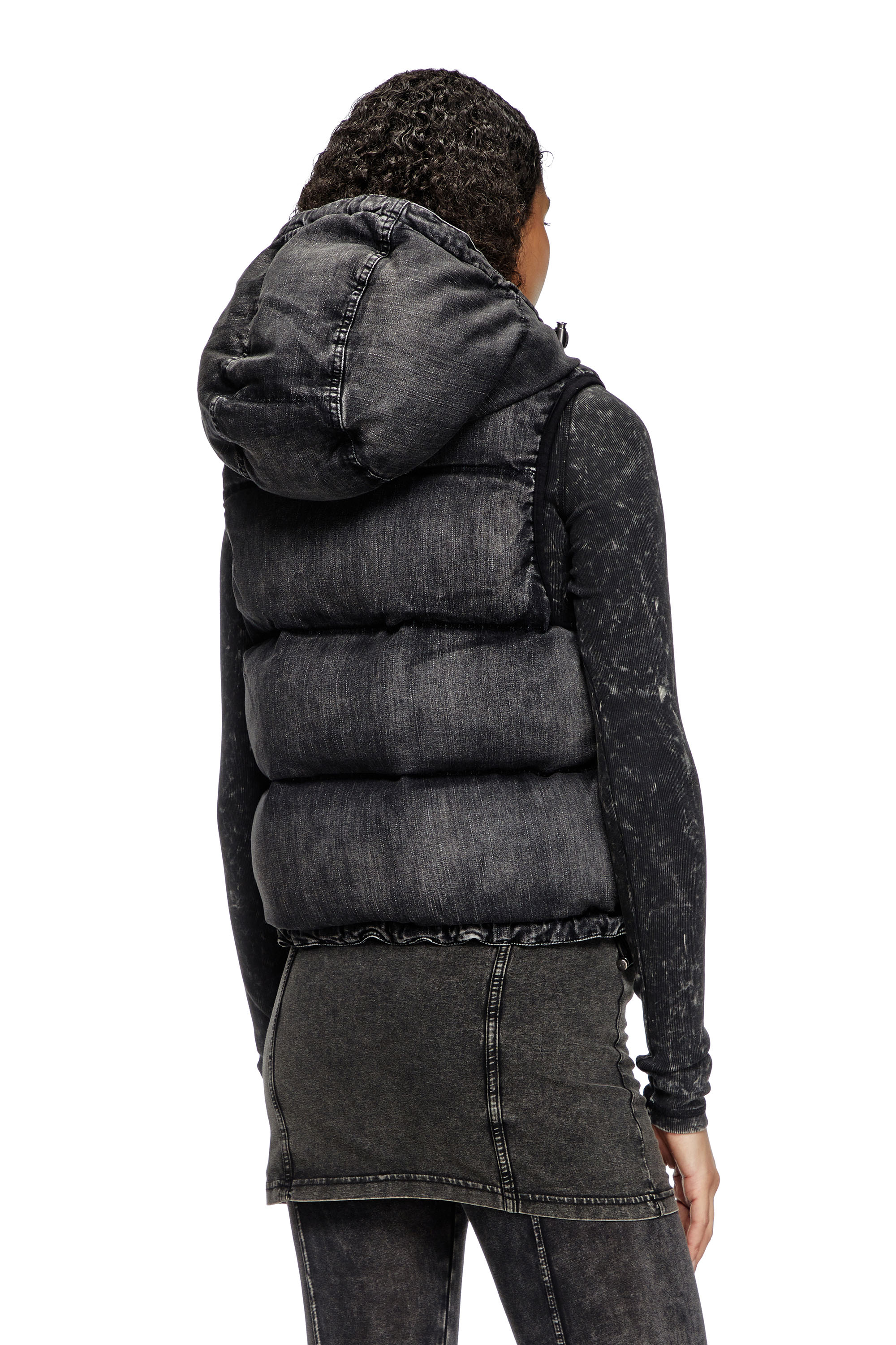 Diesel - W-HOPPER, Female's Hooded puffer vest in faded denim in Black - 3