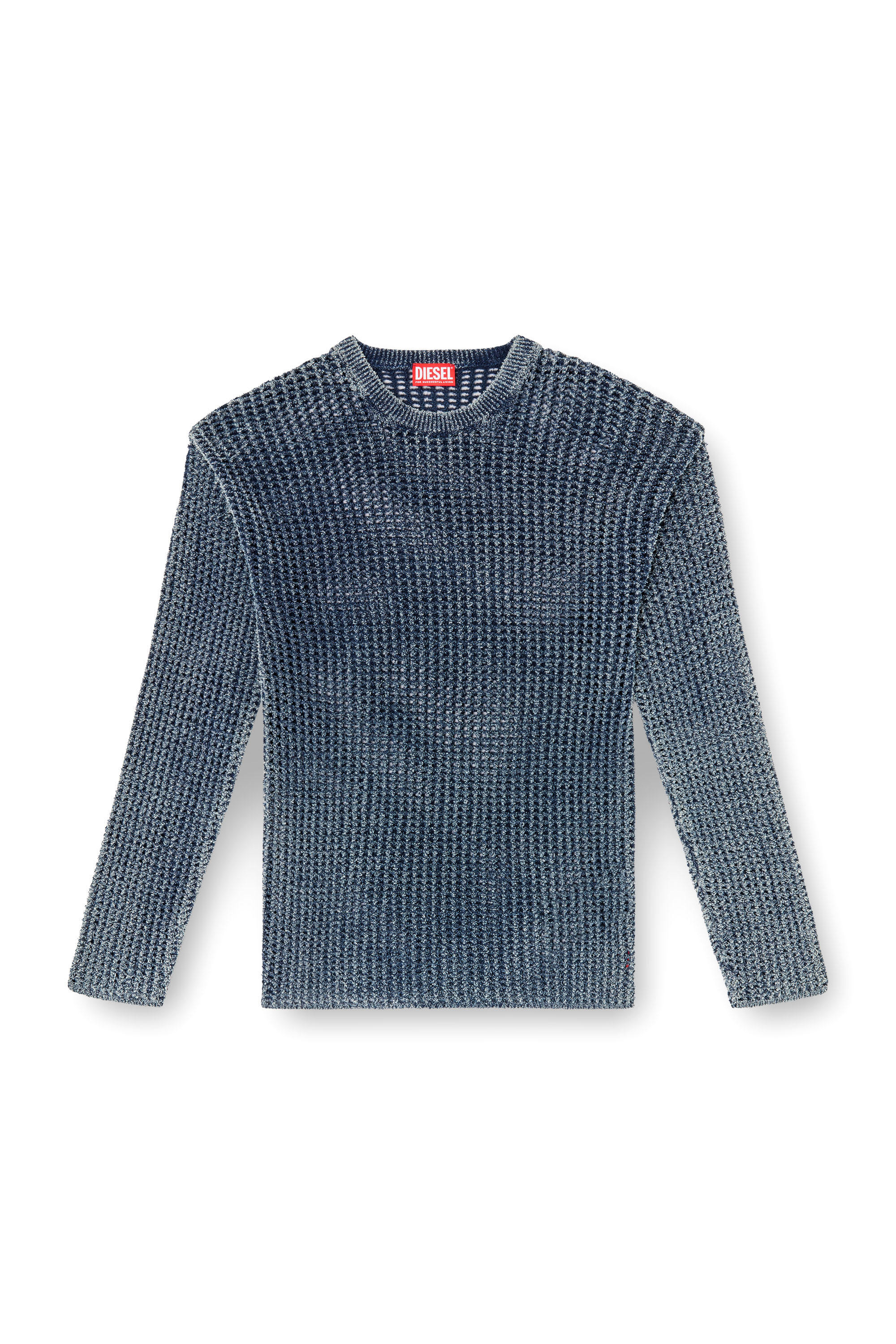 Diesel - K-REDROS, Pull en maille mesh en fil de denim Homme in Bleu - 4