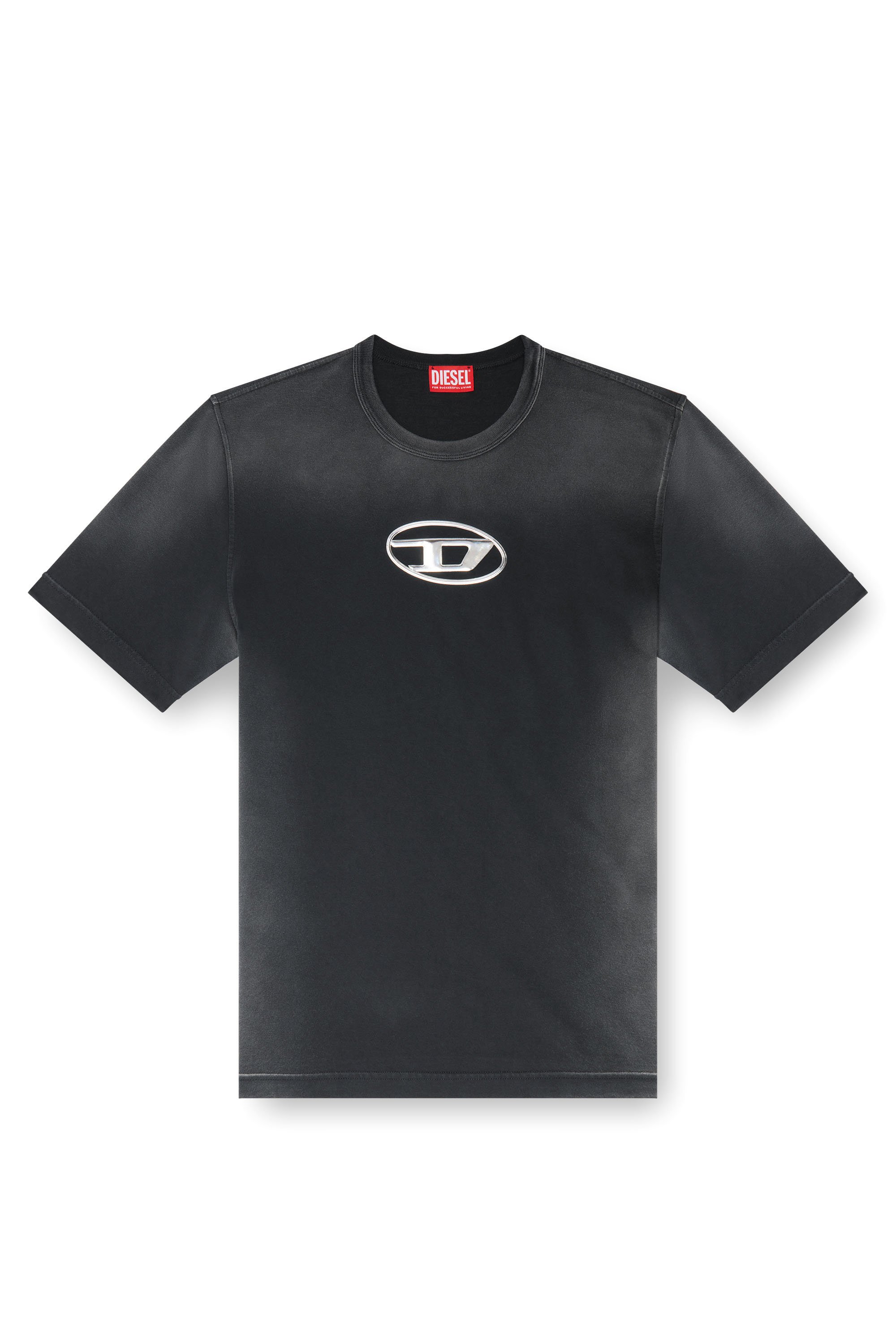 Diesel - T-ADJUST-Q8, Homme T-shirt délavé avec cut-out Oval D in Noir - Image 4
