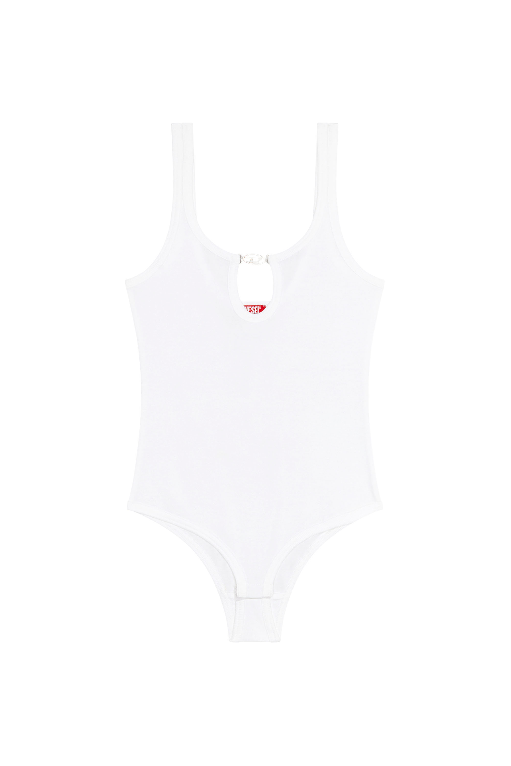 Diesel - UFBY-D-OVAL-COTTON-RIB-BODYSUIT, Body côtelé avec plaque Oval D Femme in Blanc - 4