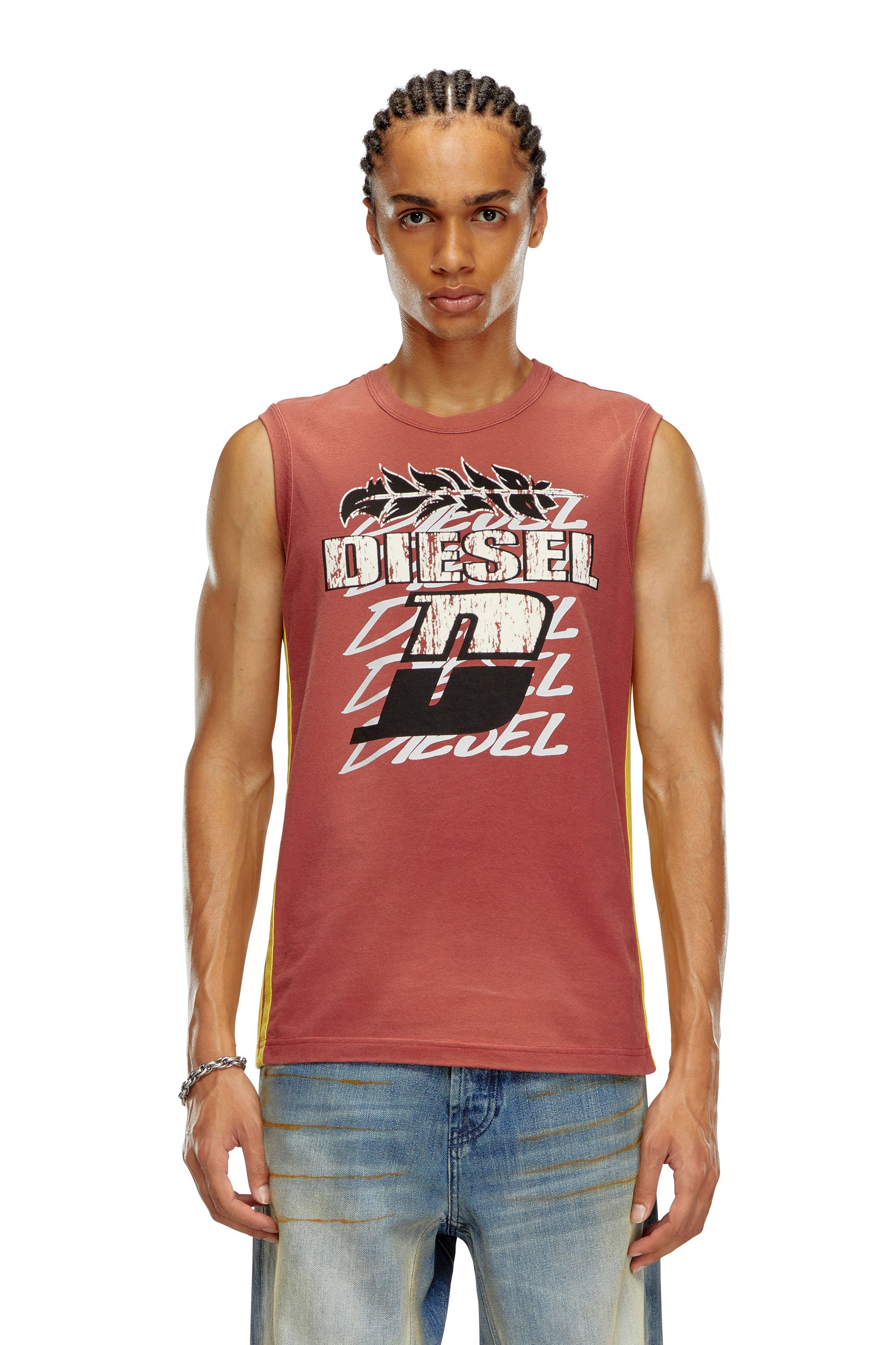 Diesel - T-BISCO-STRIPE, Débardeur délavé par le soleil avec bandes latérales Homme in Rouge - 4