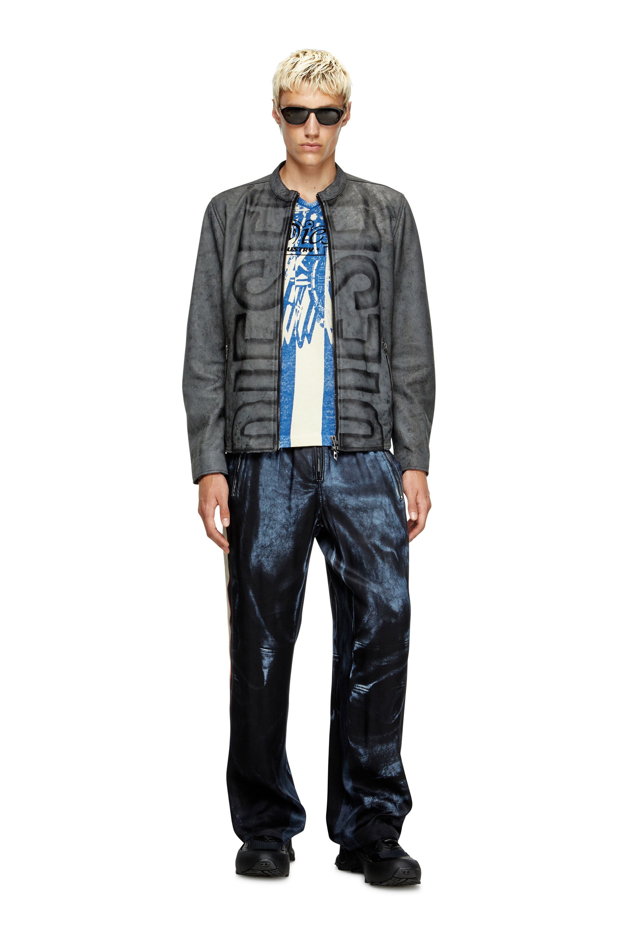 Diesel - L-EVERT-A, Veste de motard en cuir traité avec logo délavé Homme in Gris - 2