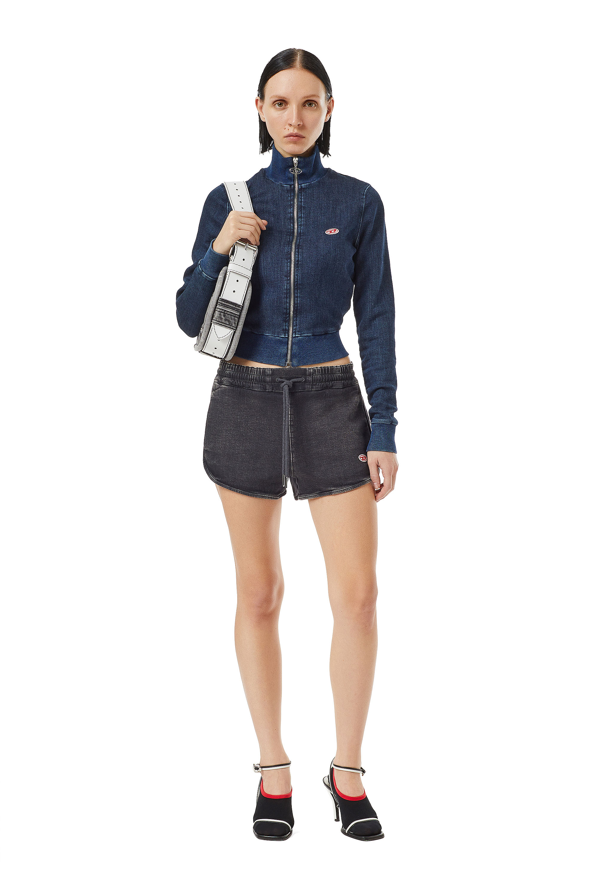 D-SUNNY TRACK DENIM RUNNING SHORTS, Black/Dark Grey Diesel - D-SUNNY TRACK DENIM RUNNING SHORTS, Black/Dark Grey - Image 1