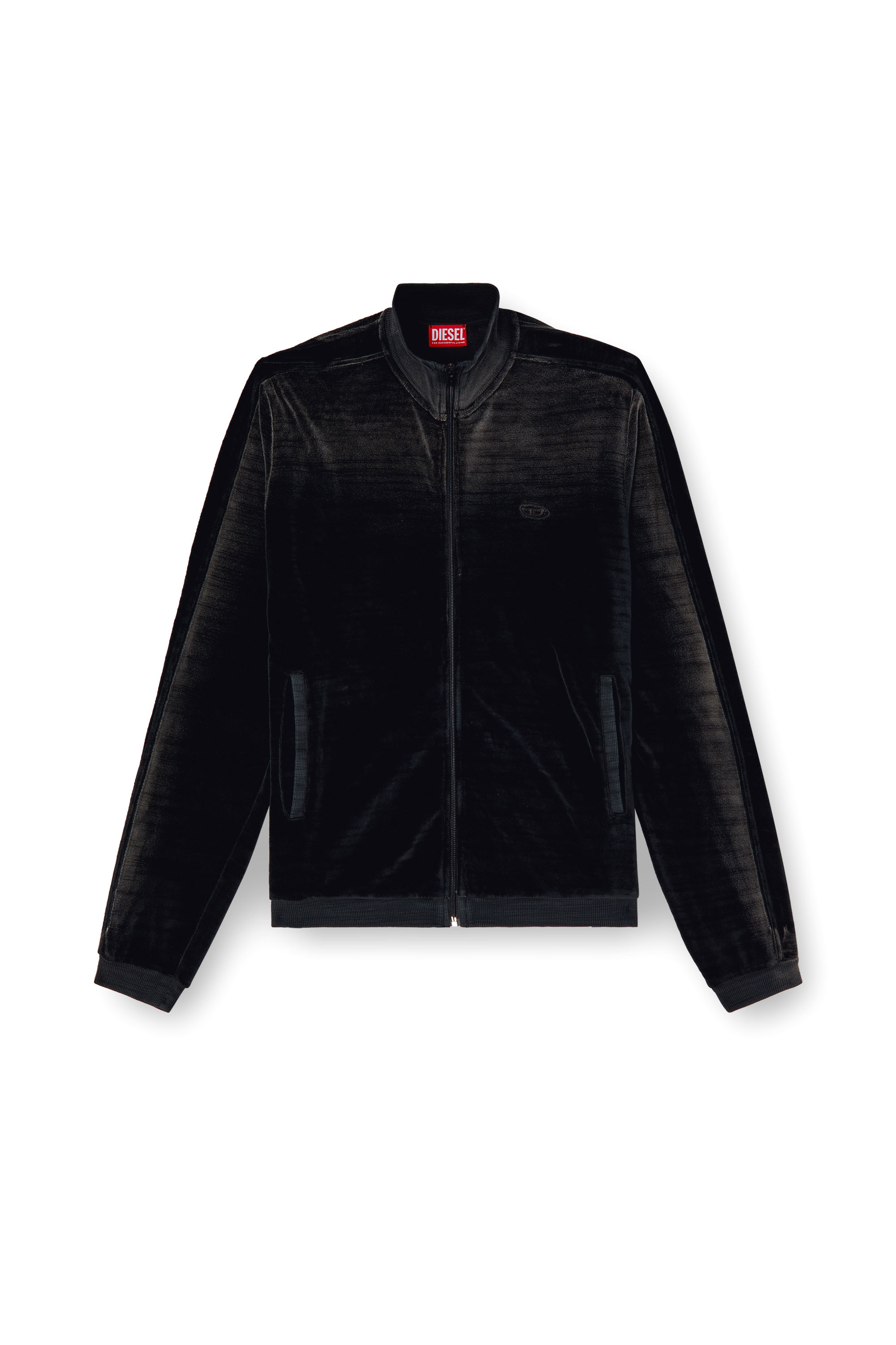 Diesel - S-OLOCK-BAND, Male's Faded velvet track jacket in Black - 4