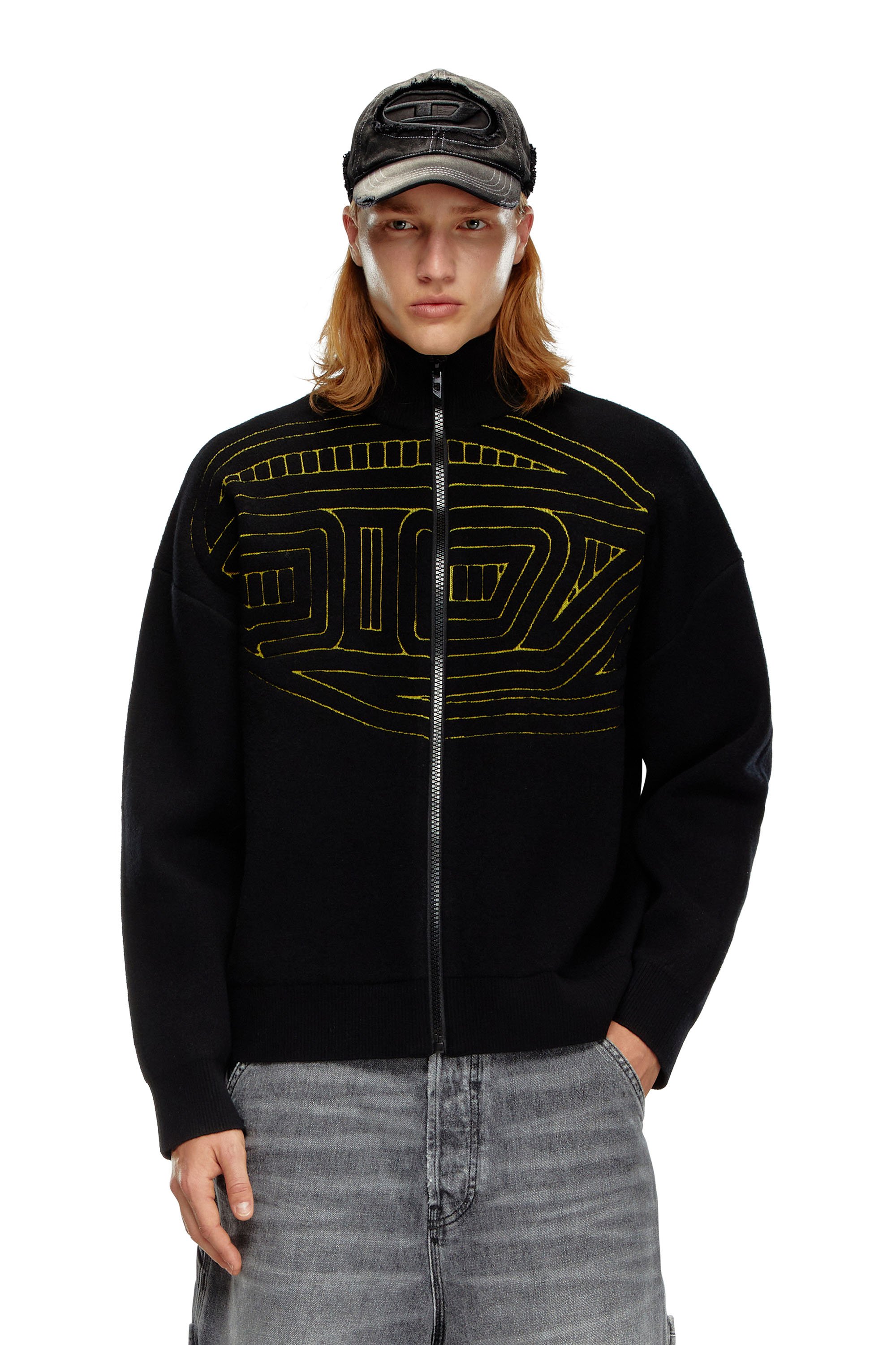 Diesel - K-RALUS, Male Wool-blend zip sweater with graphic logo in Black - Image 1