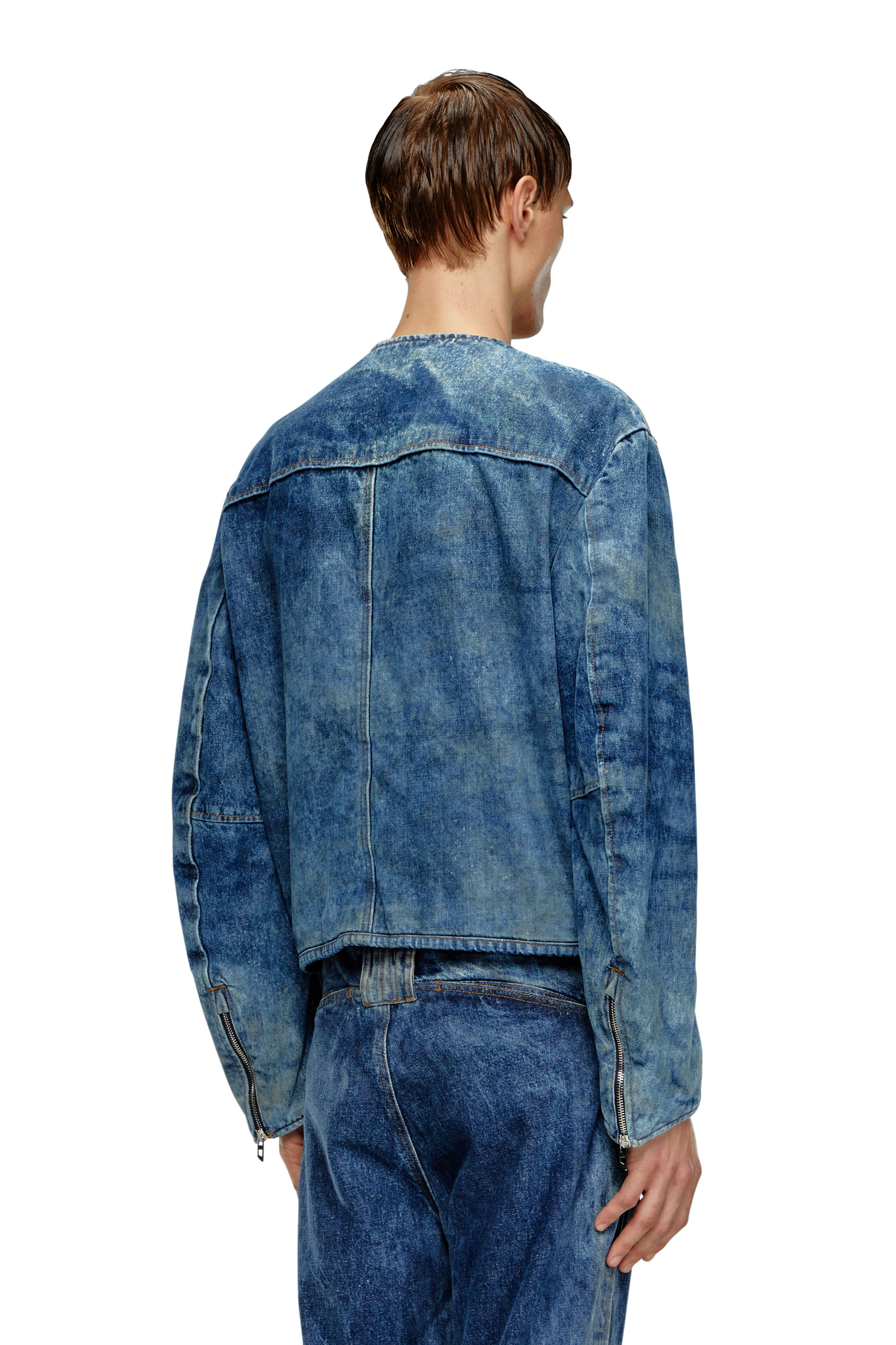Diesel - D-CALUR-FSE, Male Denim jacket with biker zip details in Blue - Image 3