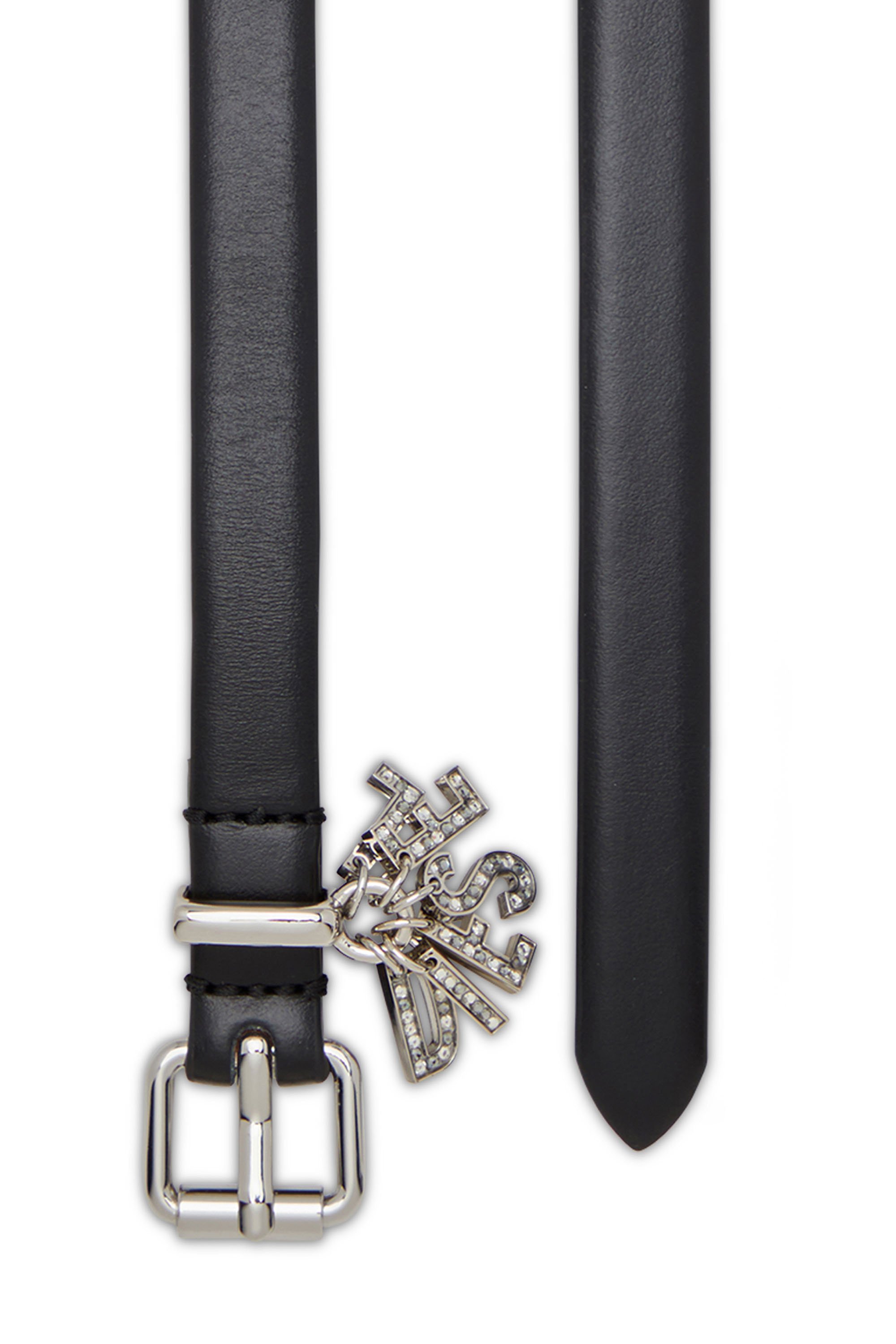 Diesel - B-CHARM-LOOP DOUBLE, Female's Leather belt with crystal logo charms in Black - 3