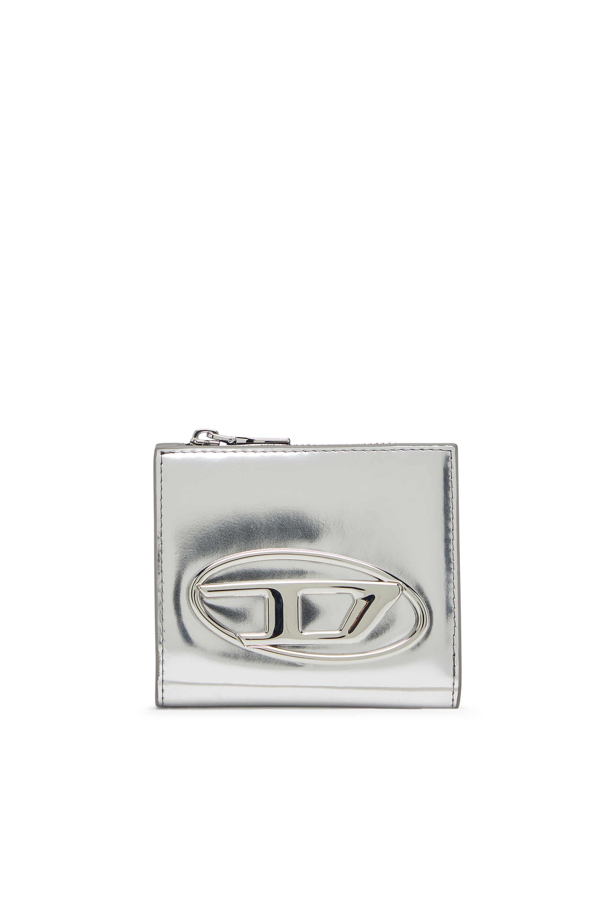 Diesel - 1DR BI FOLD ZIP L, Porte-cartes à deux volets en cuir effet miroir Femme in Gris argenté - 1