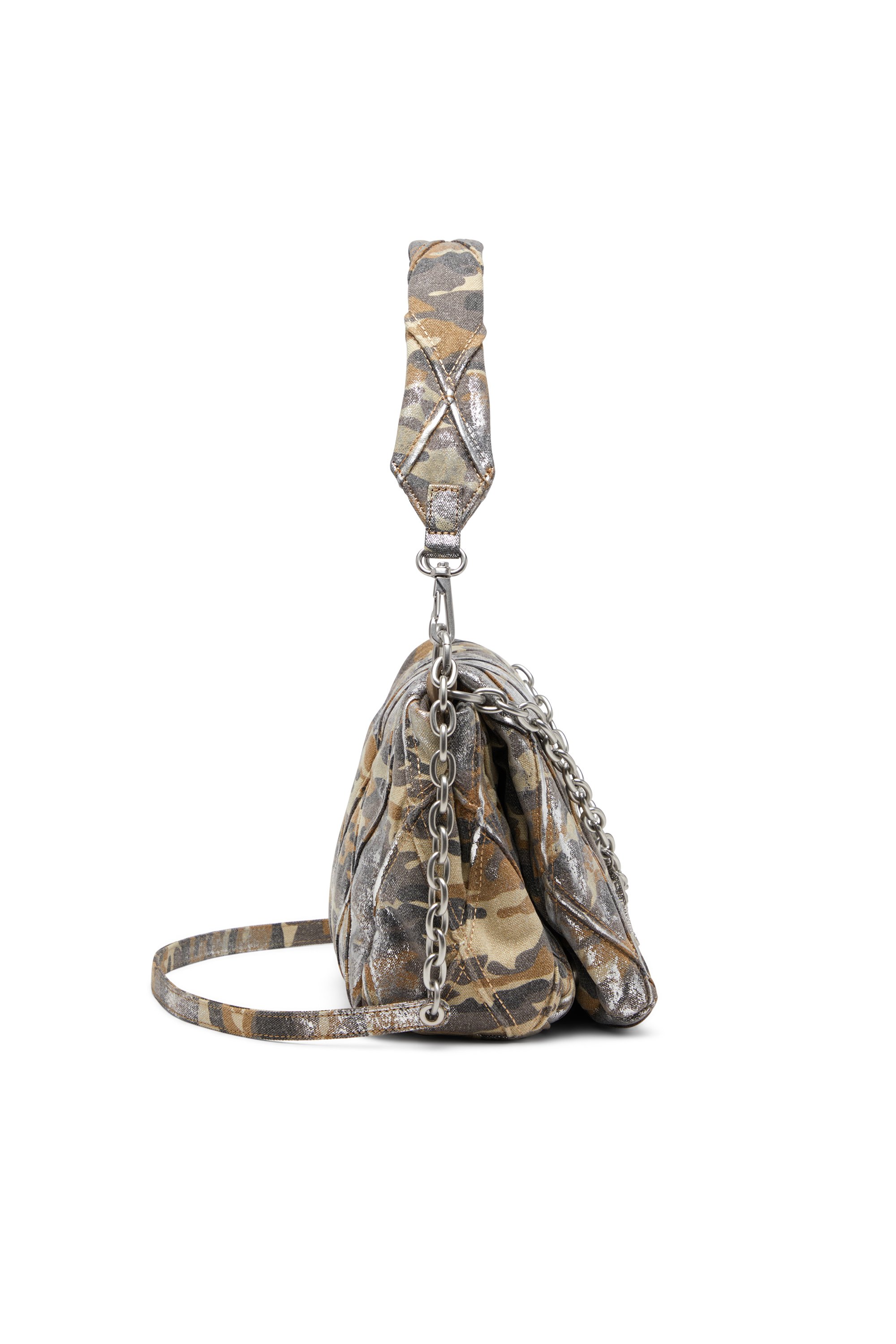 Diesel - CHARM-D SHOULDER M, Female's Charm-D M-Shoulder bag in metallic camo canvas in Multicolor/Brown - 3