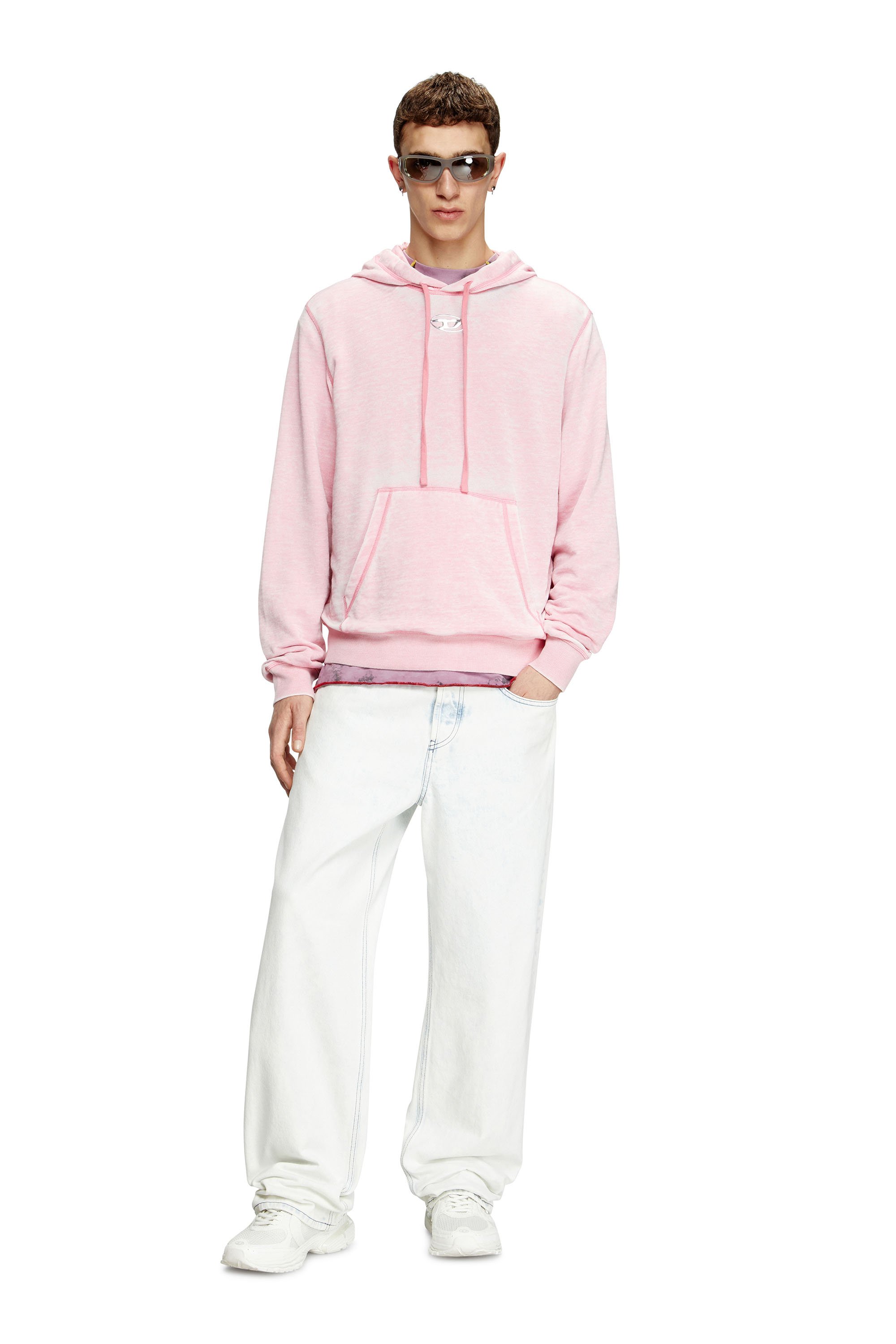 Diesel - S-GINN-HOOD-PAK, Male's Burnout hoodie with metal-look logo in Pink - 2