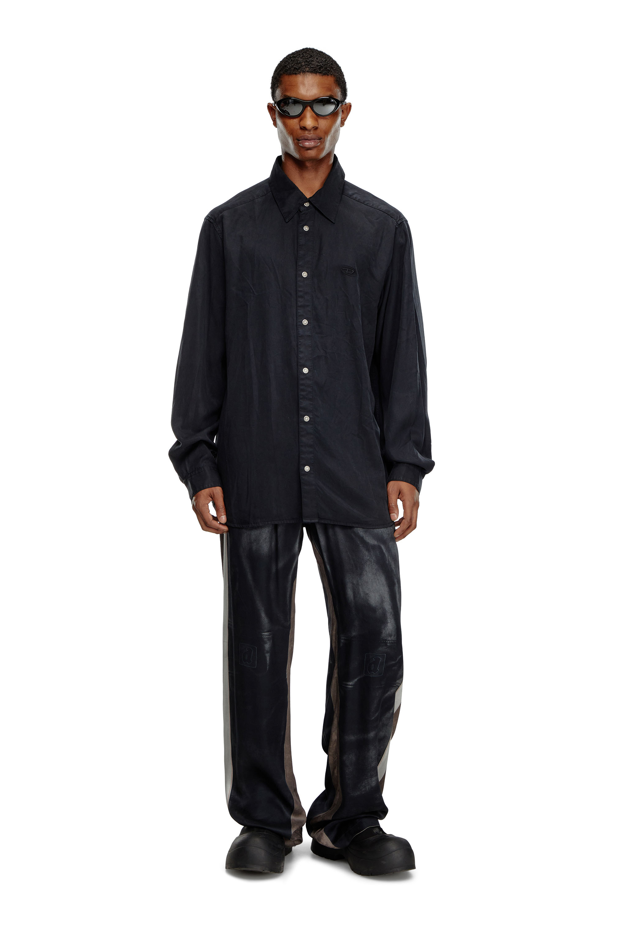 Diesel - P-AFTER, Male's Viscose pants with leather-effect print in Black - 2