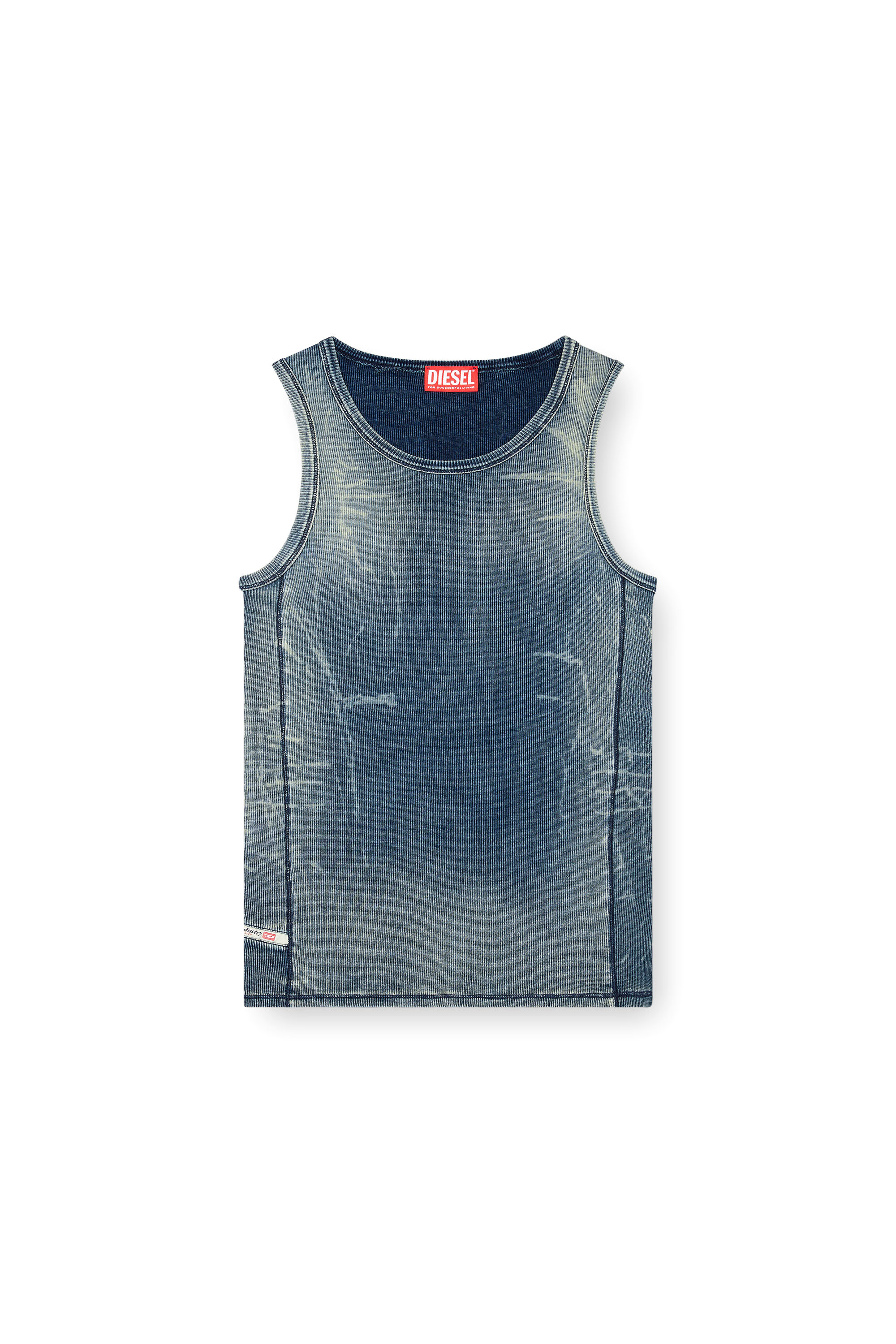 Diesel - T-GO, Unisex's Ribbed tank top with denim trompe l'oeil in Dark Blue - 6