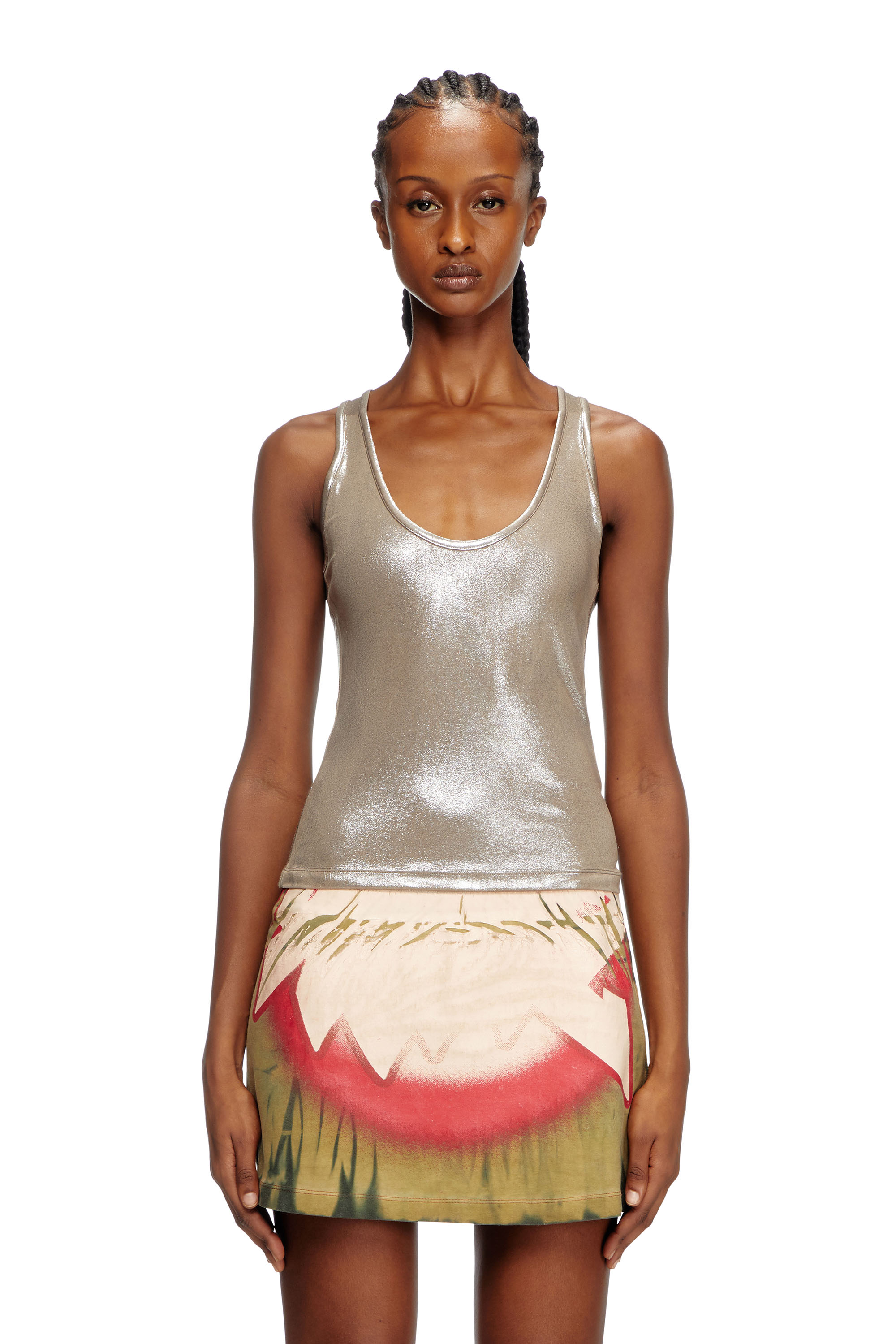 Diesel - T-AMA, Female's Metallic tank top in Beige - 1