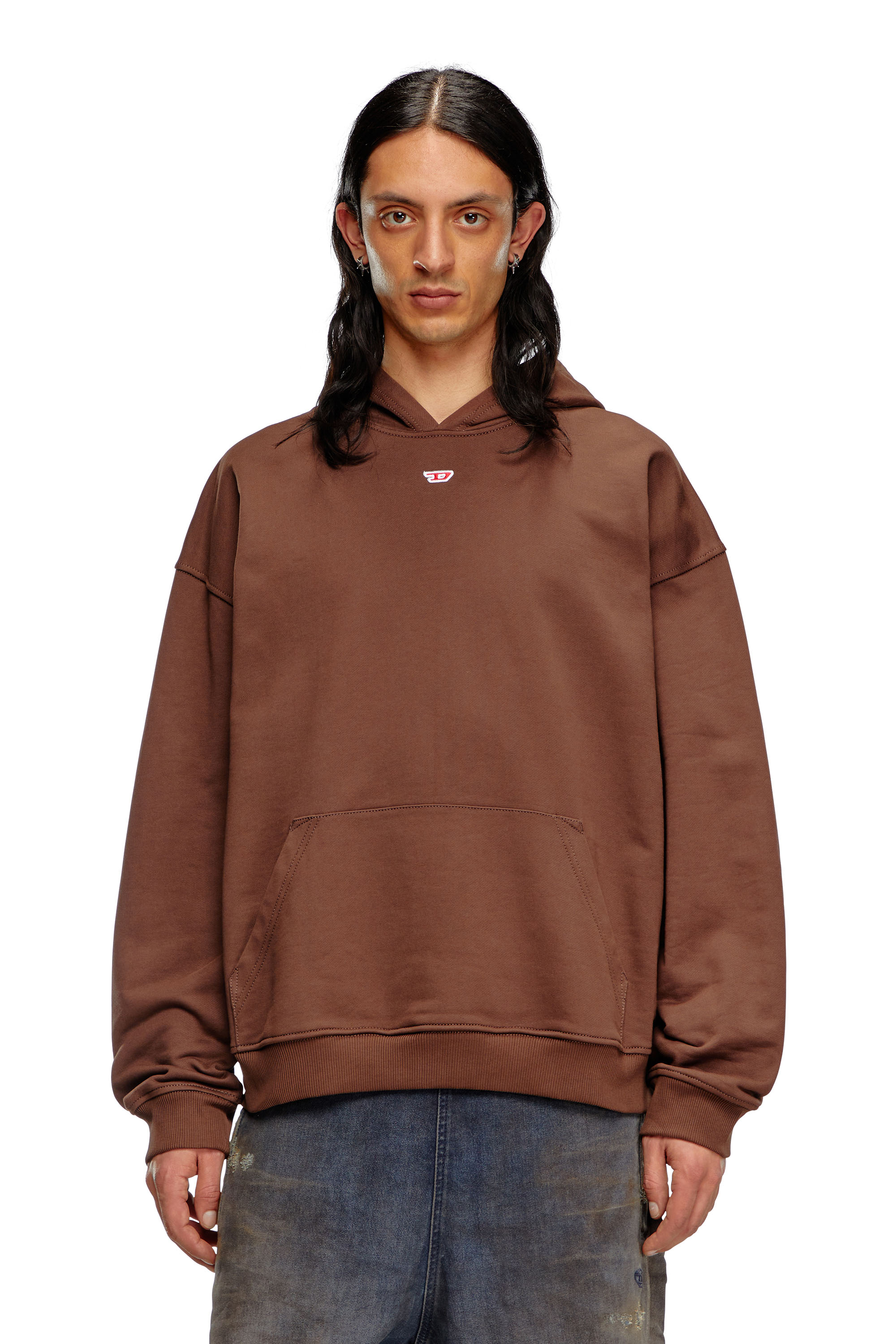 Diesel - S-BOXT-HOOD-D, Male's Hoodie with D logo patch in Brown - 1