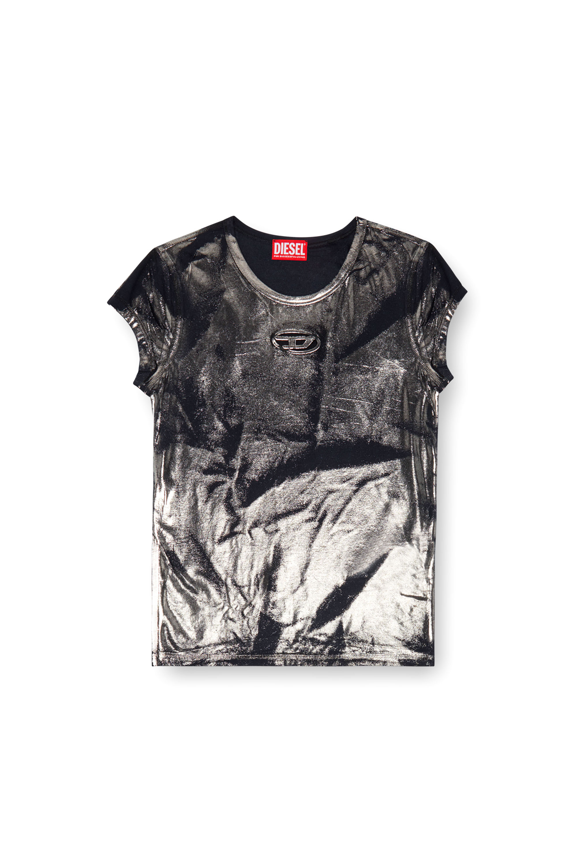 Diesel - T-ANGIE-P1, Female's Foiled T-shirt with cut-out logo in Black - 4