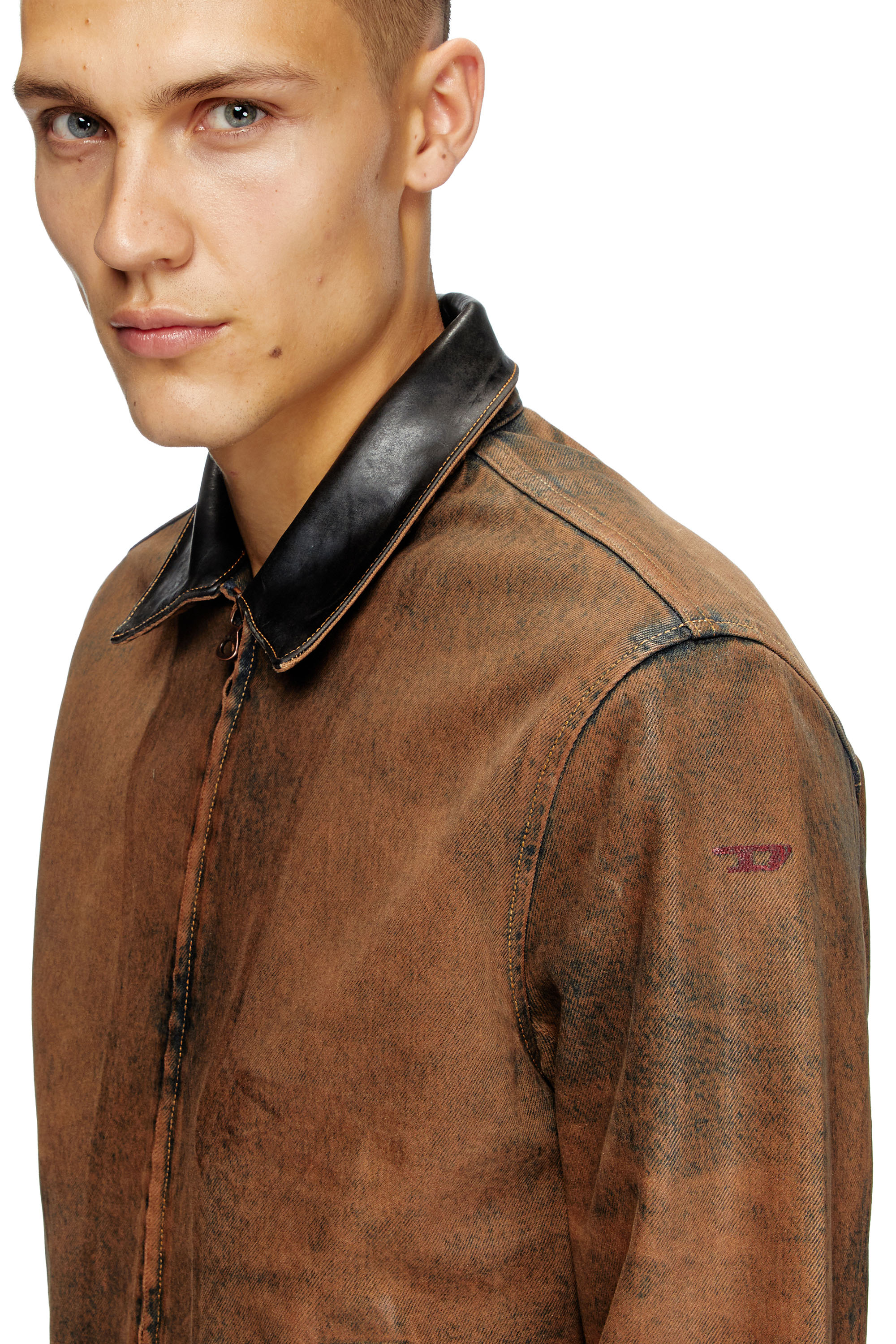 Diesel - D-ROHE-S, Male's Padded blouson in coated denim in Brown - 4