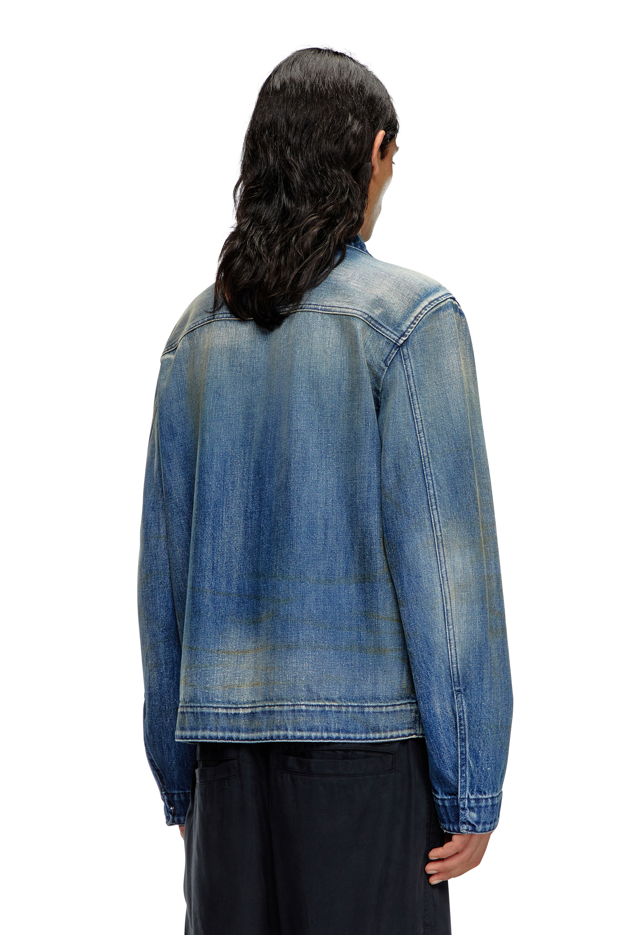 Diesel - D-ROHE, Male Denim blouson jacket with dirt wash in Blue - Image 3