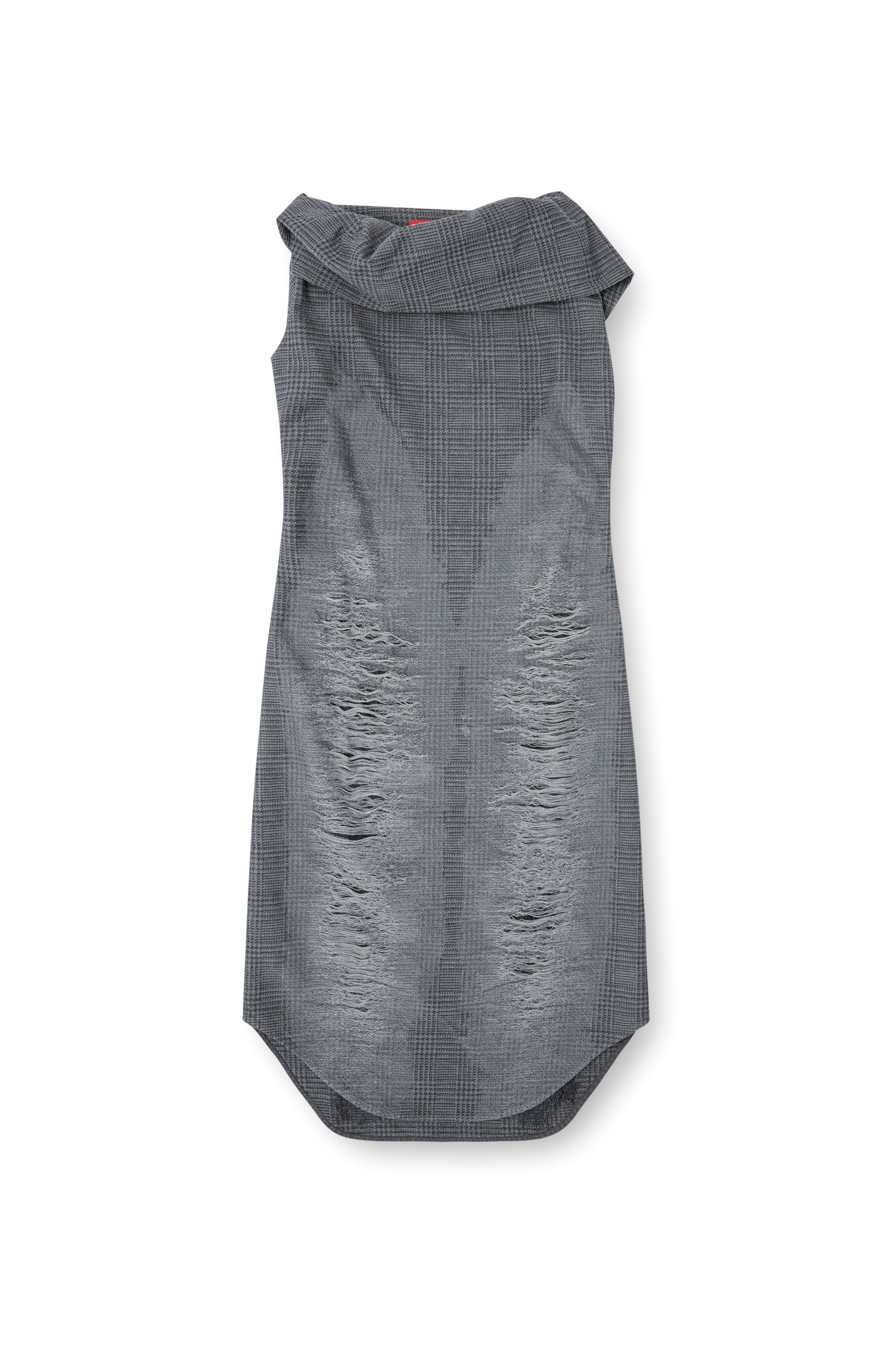 Diesel - D-MAUVE, Female's Prince of Wales midi dress with distressing in Grey - 5