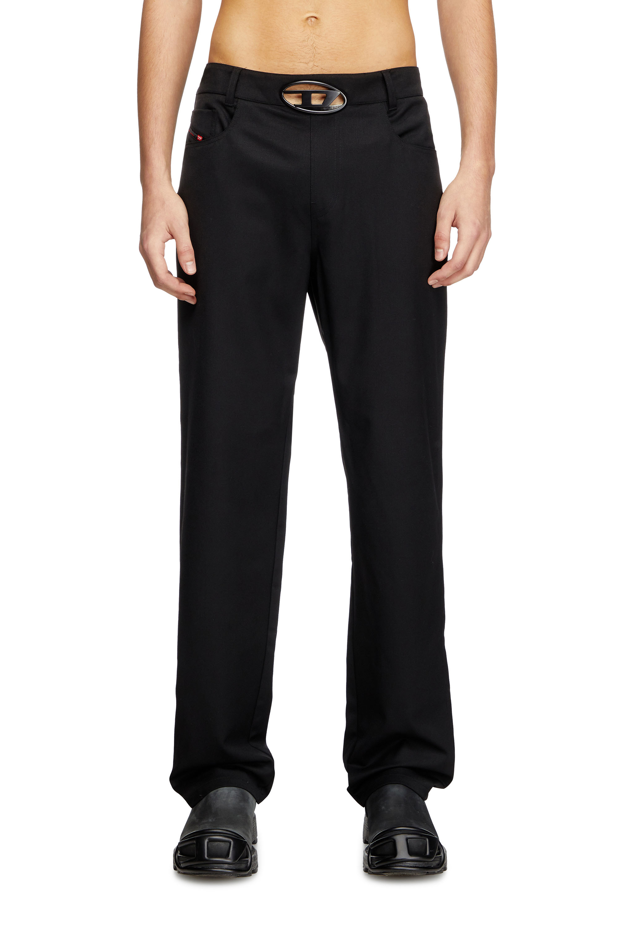 Diesel - P-DMAX, Male's Wool blend pants with D buckle waistband in Black - 1